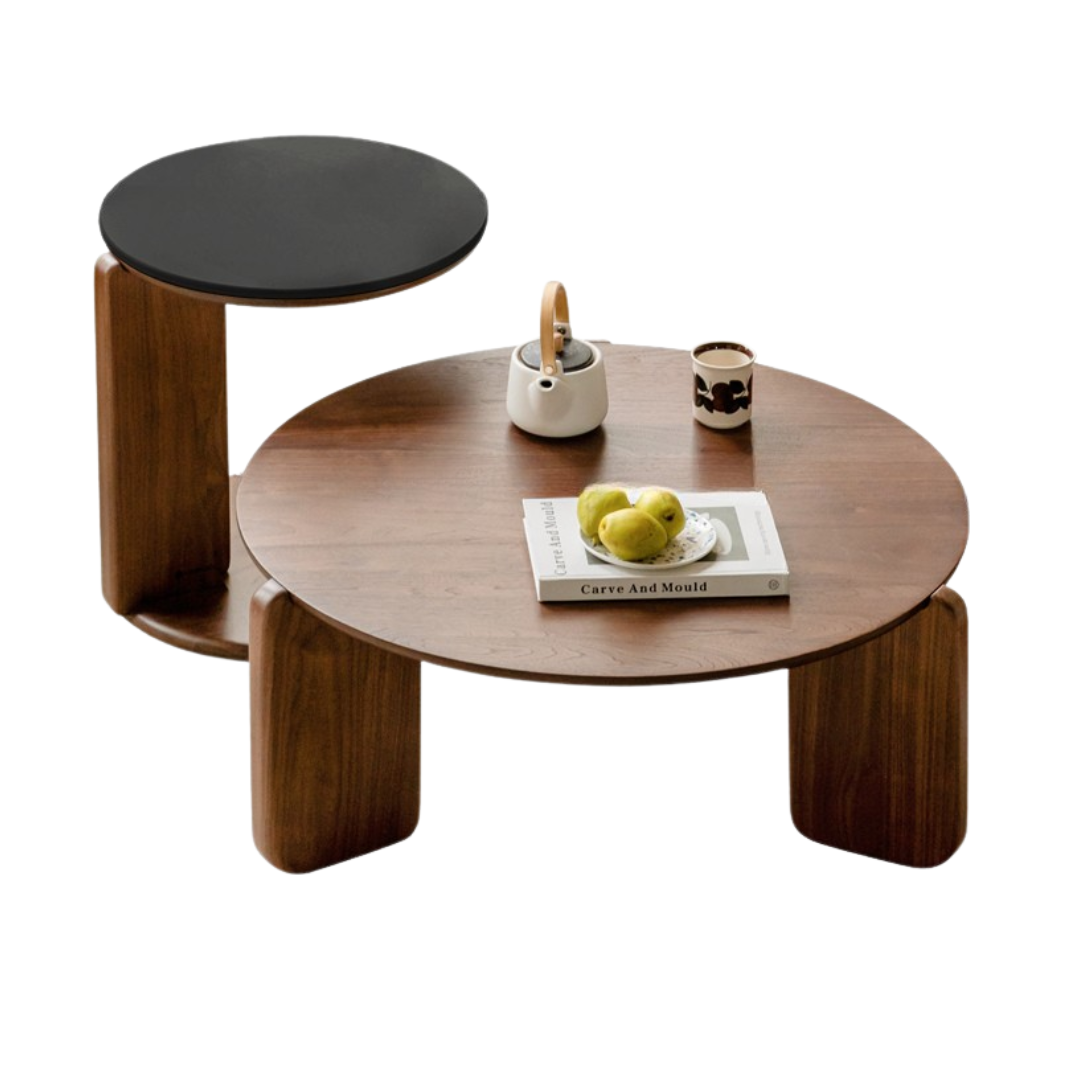 Black Walnut Solid Wood Rock Plate Round Coffee Table