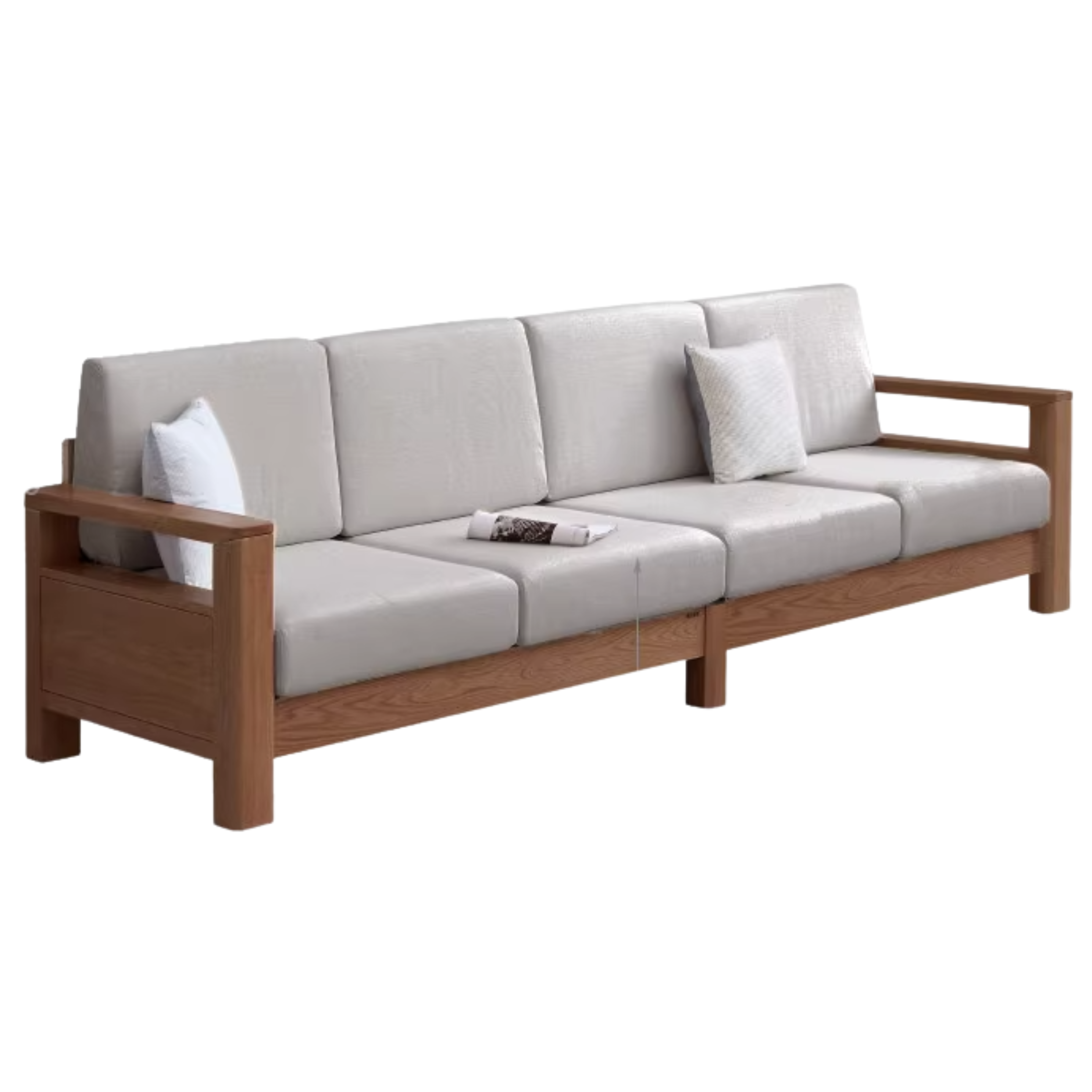 Solid Rubberwood, Oak Solid Wood Cotton Fabric Sofa