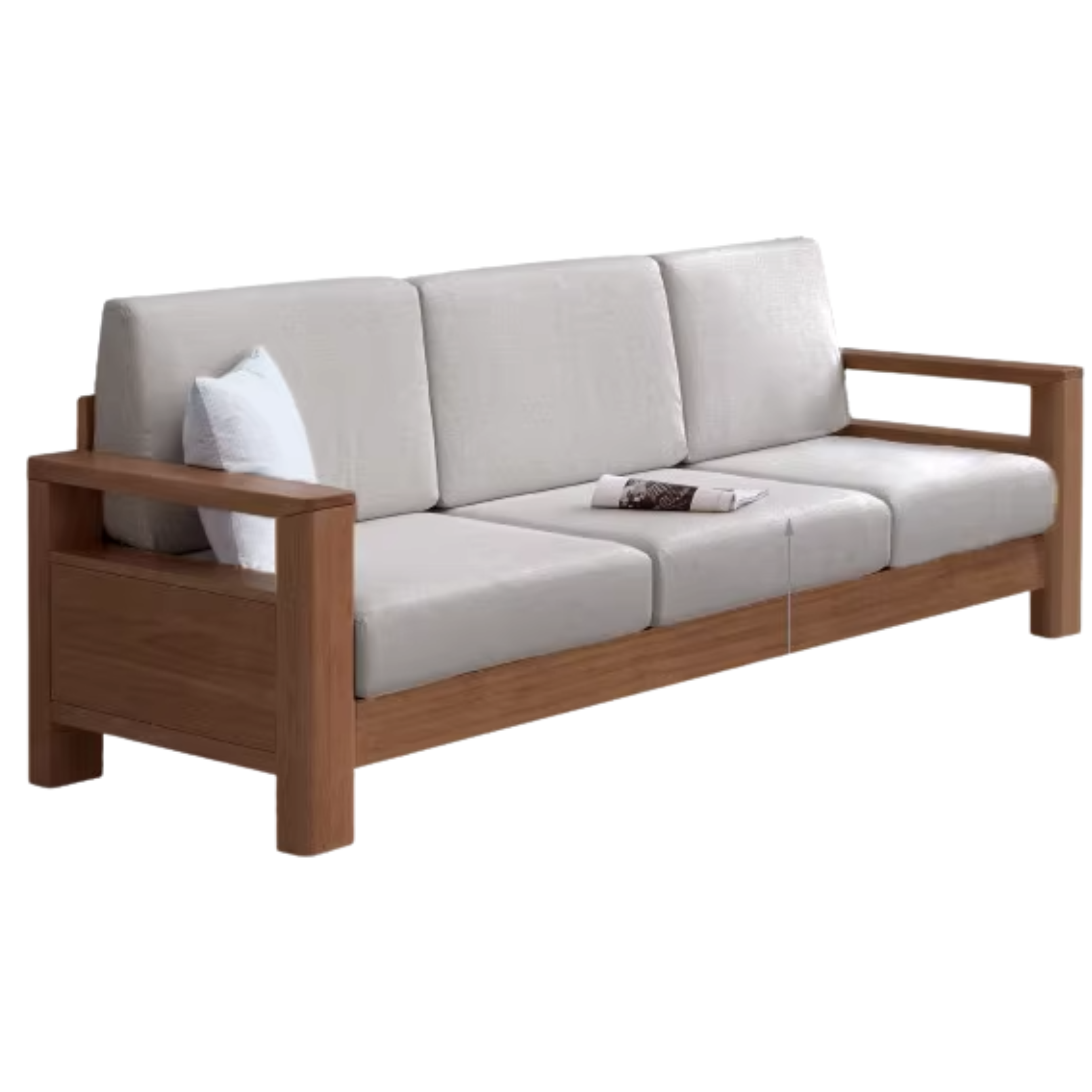 Solid Rubberwood, Oak Solid Wood Cotton Fabric Sofa
