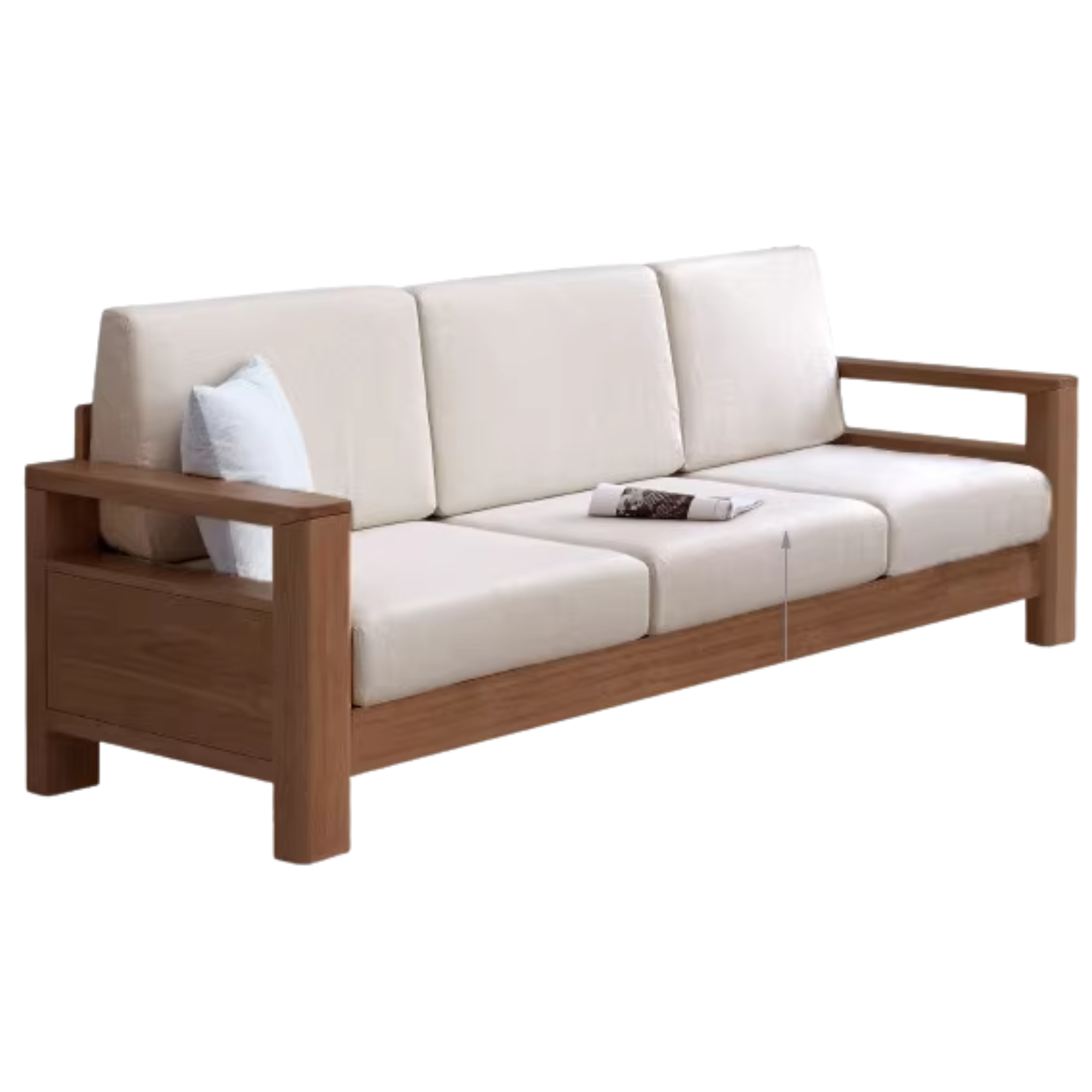 Solid Rubberwood, Oak Solid Wood Cotton Fabric Sofa