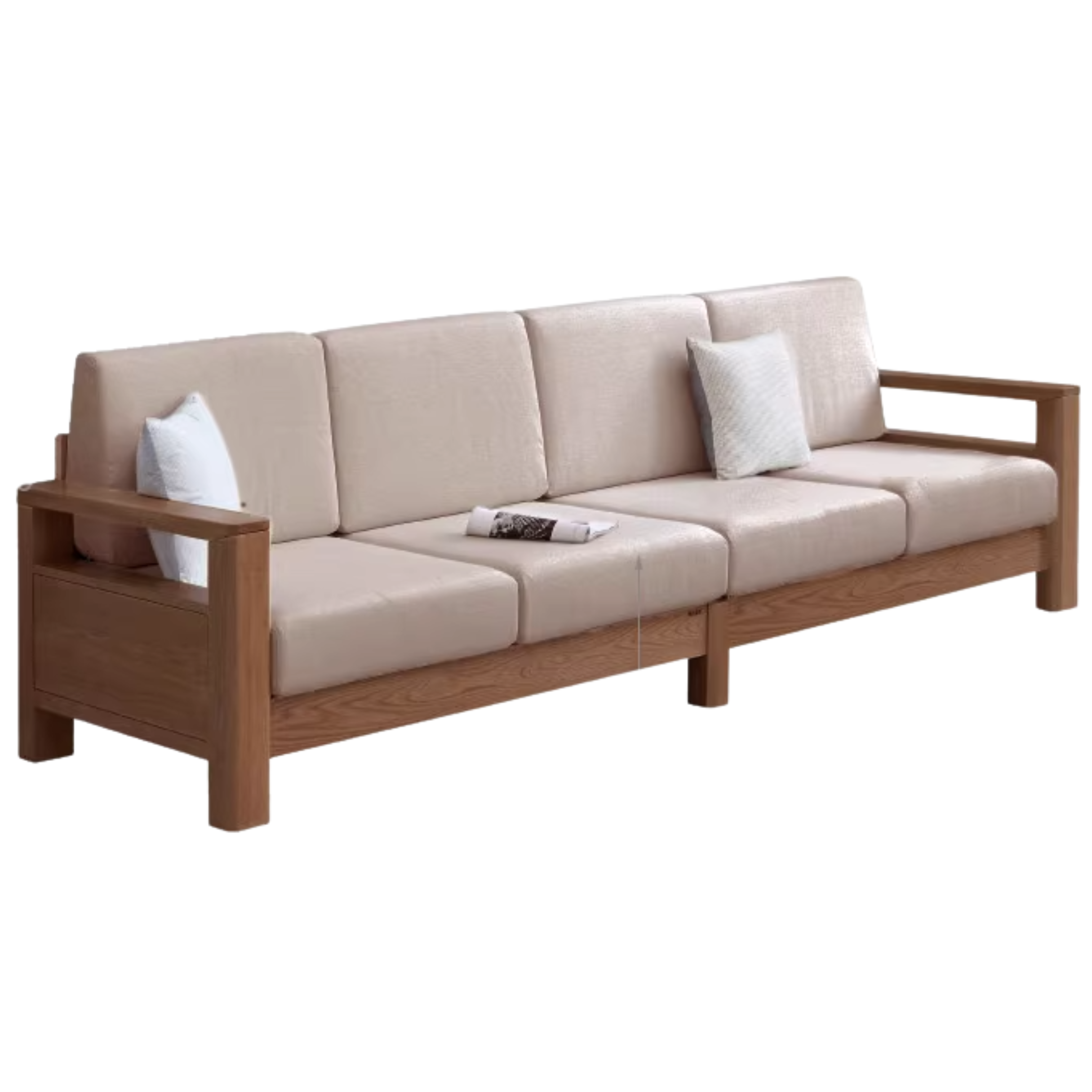 Solid Rubberwood, Oak Solid Wood Cotton Fabric Sofa