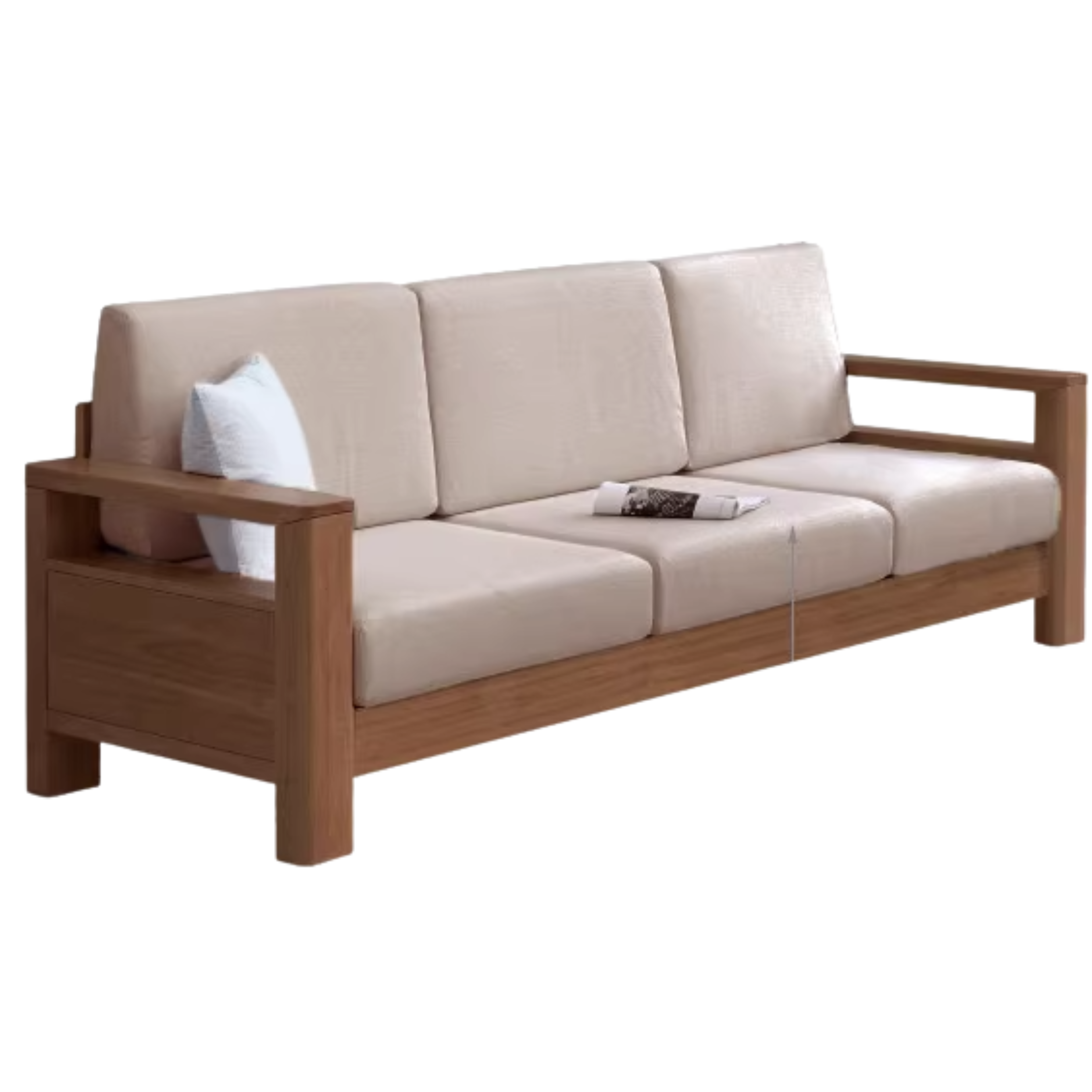 Solid Rubberwood, Oak Solid Wood Cotton Fabric Sofa