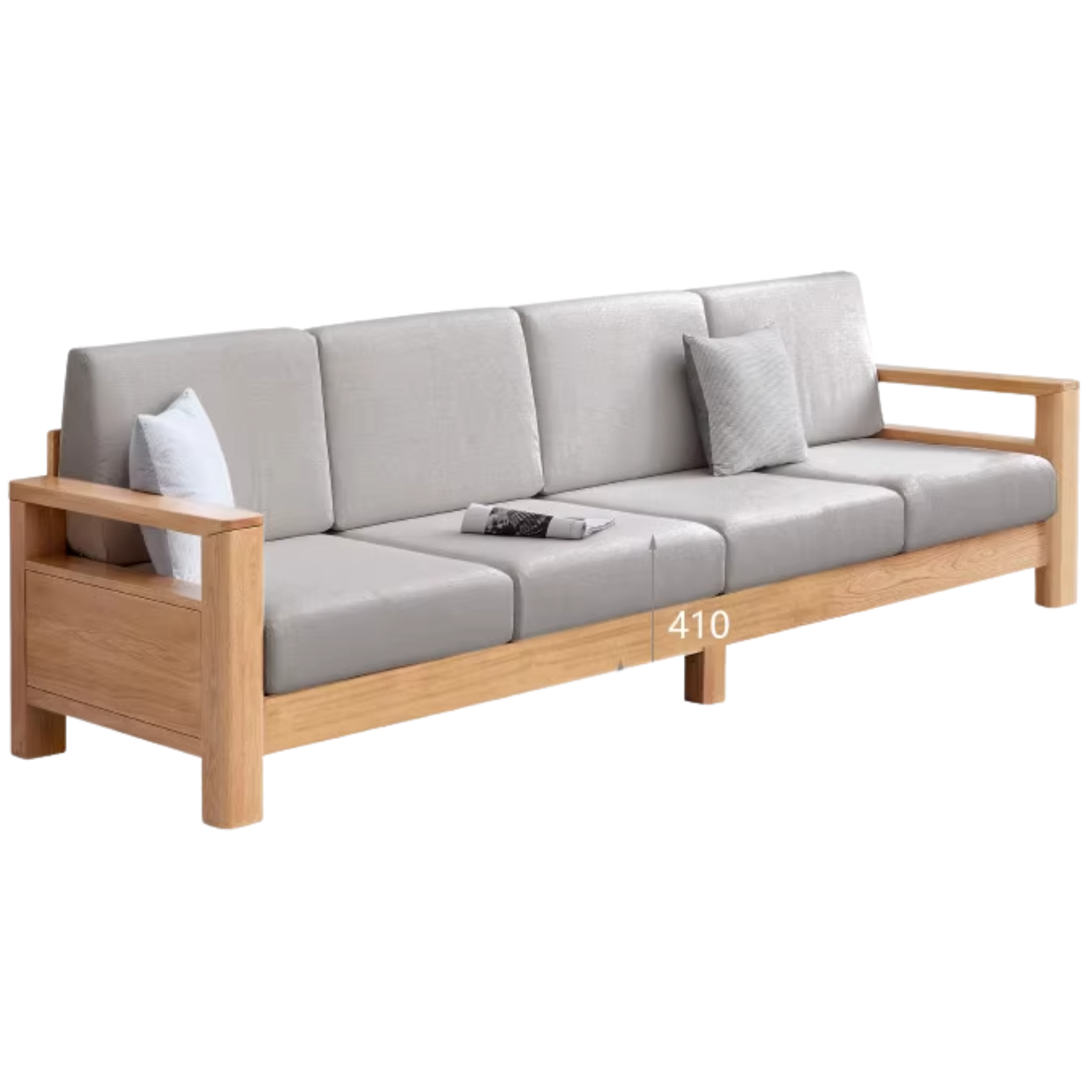 Solid Rubberwood, Oak Solid Wood Cotton Fabric Sofa
