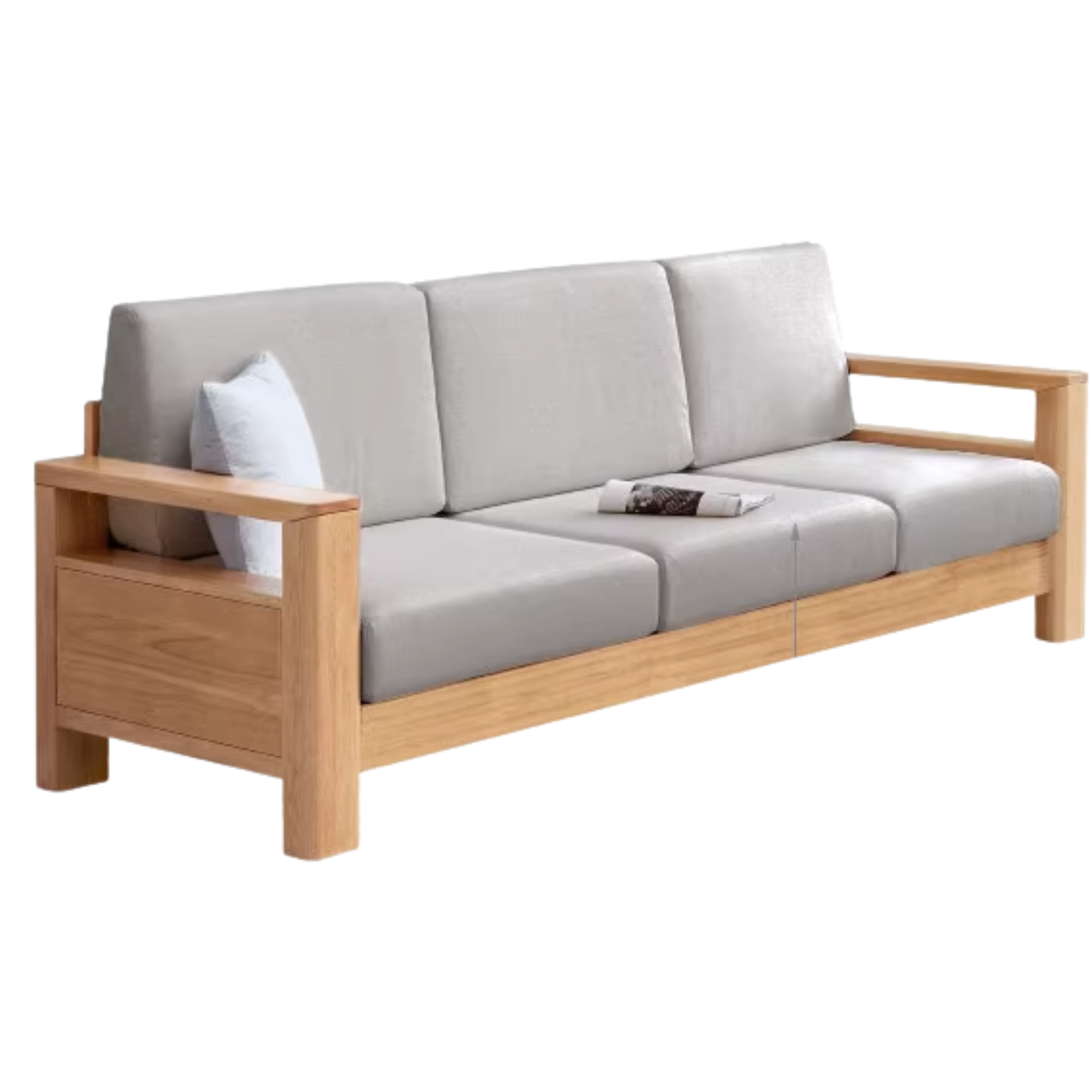 Solid Rubberwood, Oak Solid Wood Cotton Fabric Sofa