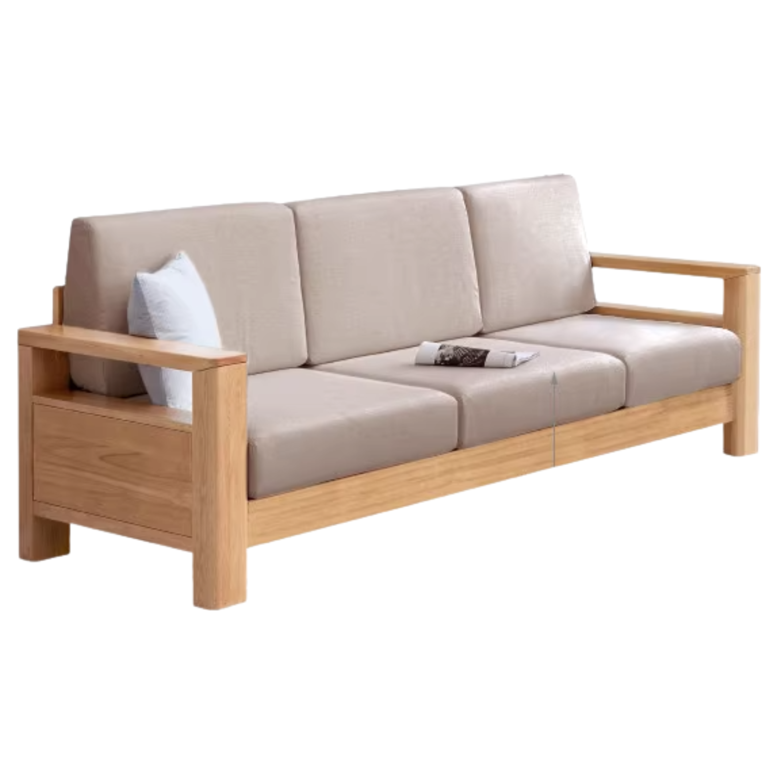 Solid Rubberwood, Oak Solid Wood Cotton Fabric Sofa