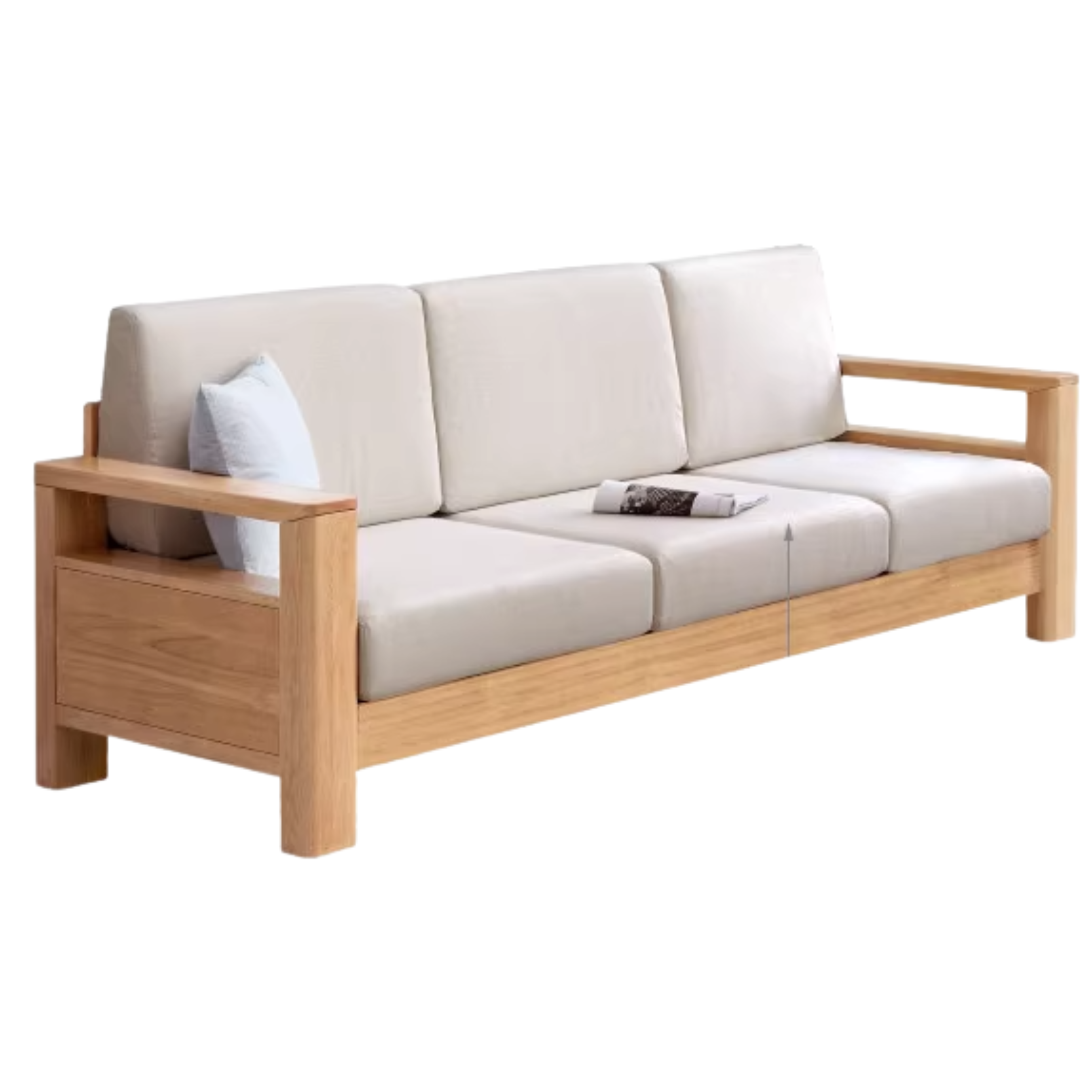 Solid Rubberwood, Oak Solid Wood Cotton Fabric Sofa