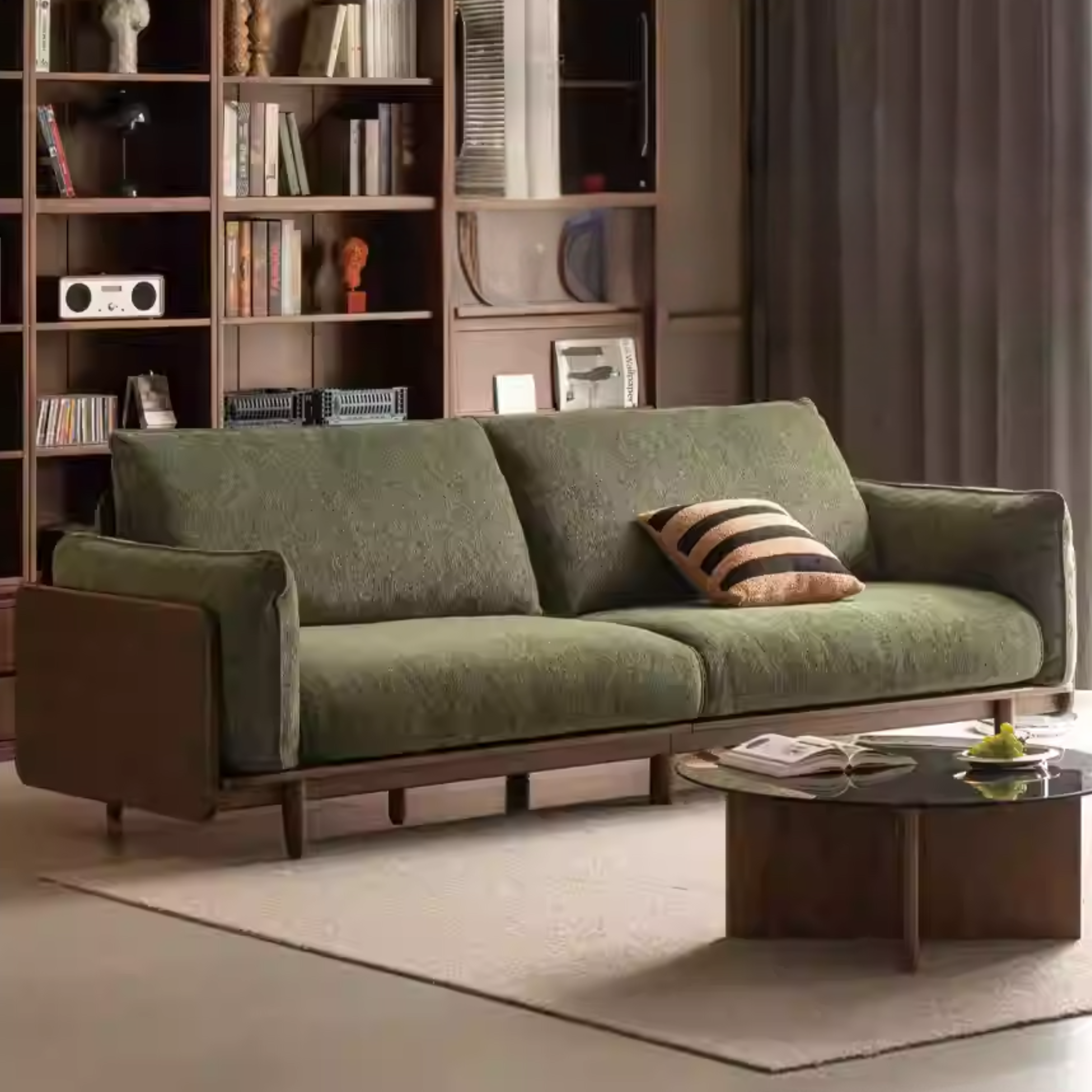 Black Walnut Solid Wood Fabric Sofa