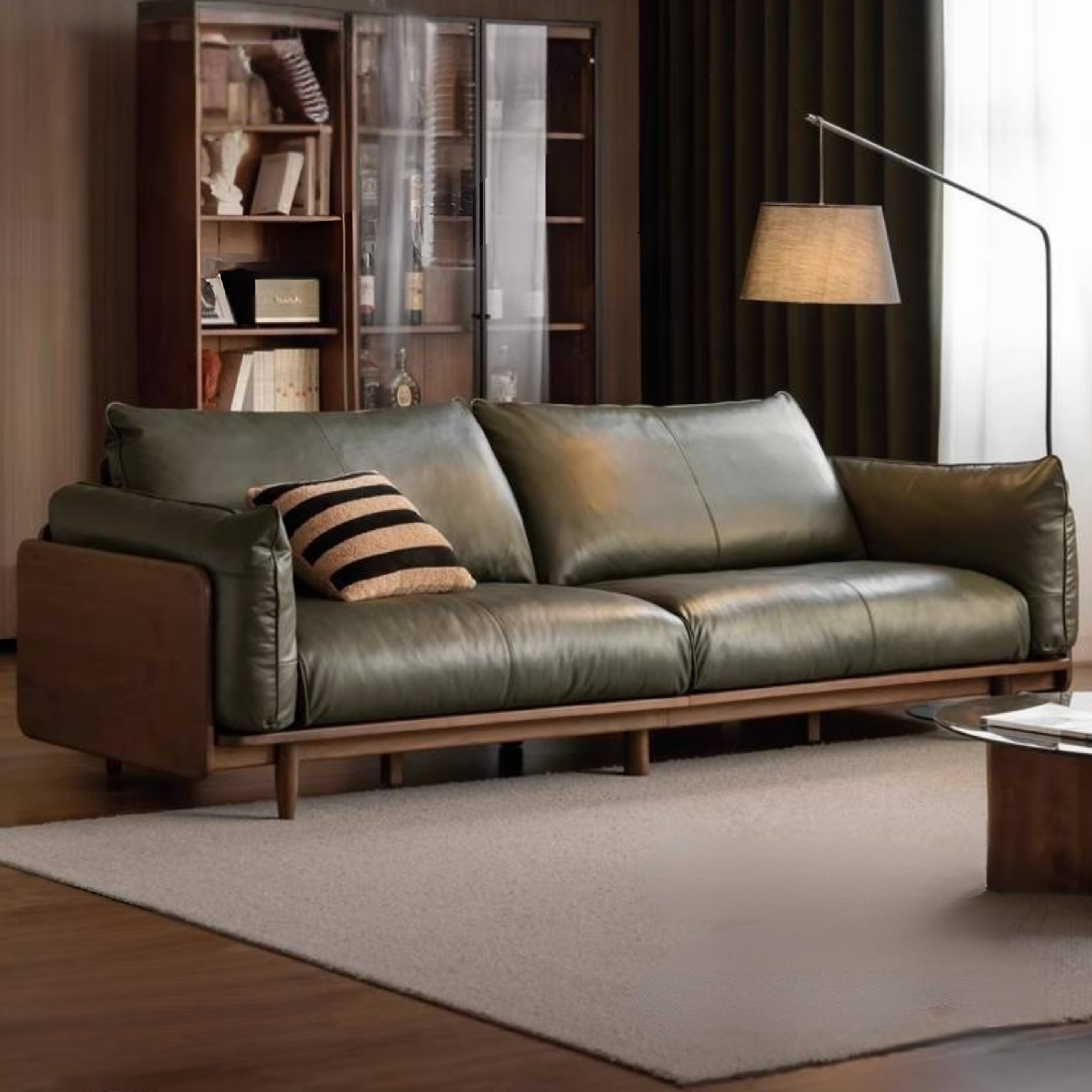 Black Walnut Solid Wood,Solid Sandalwood genuine leather, fabric Sofa-