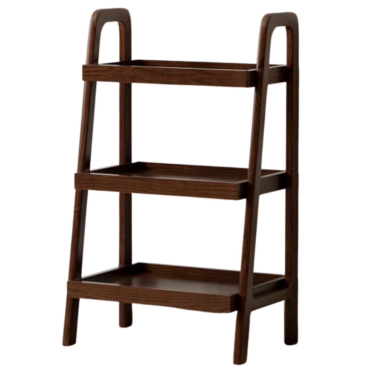 Black Walnut, Oak Solid Wood Trapezoidal Three-Tier Bookshelf, Side Table