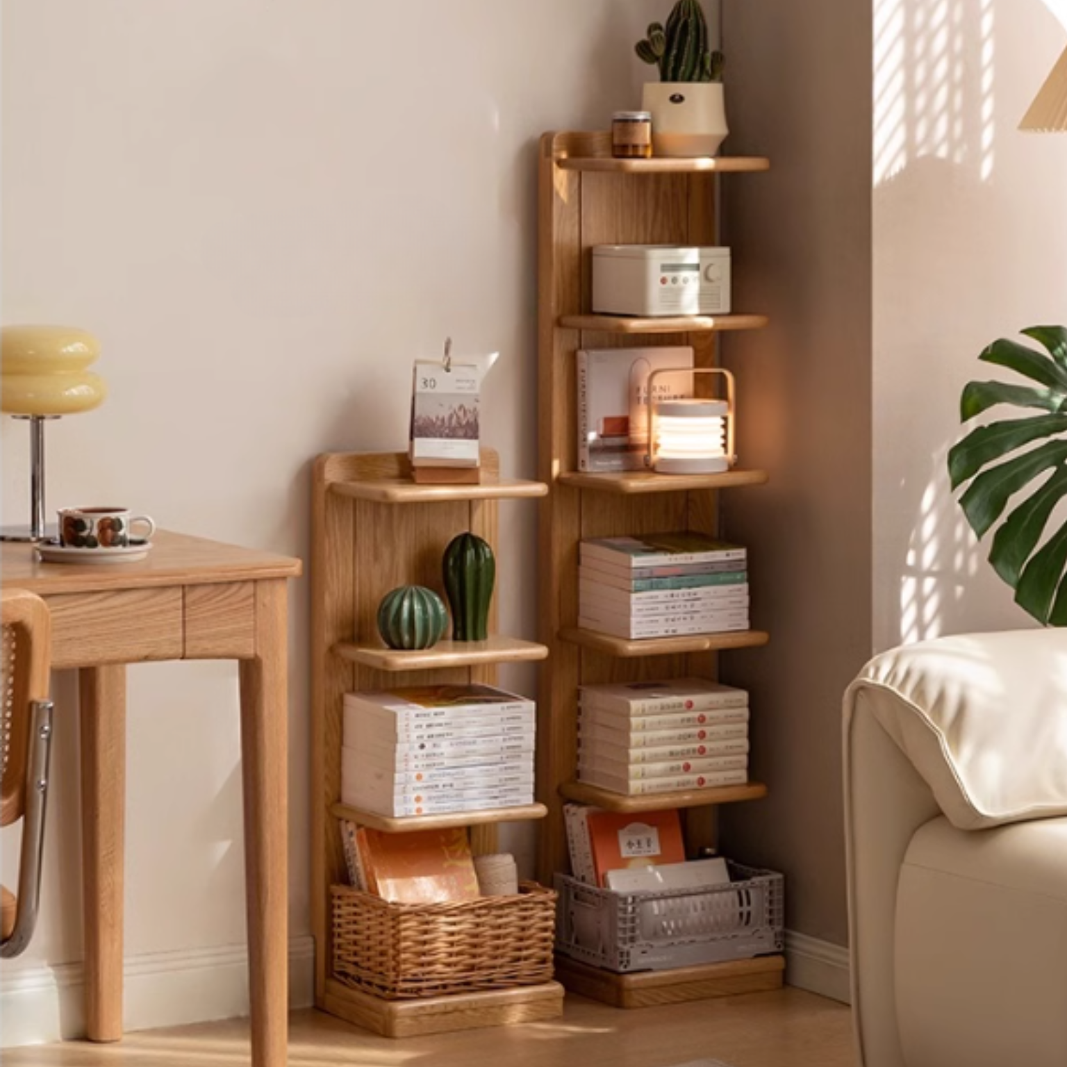 Oak solid wood modern multi-layer bookshelf