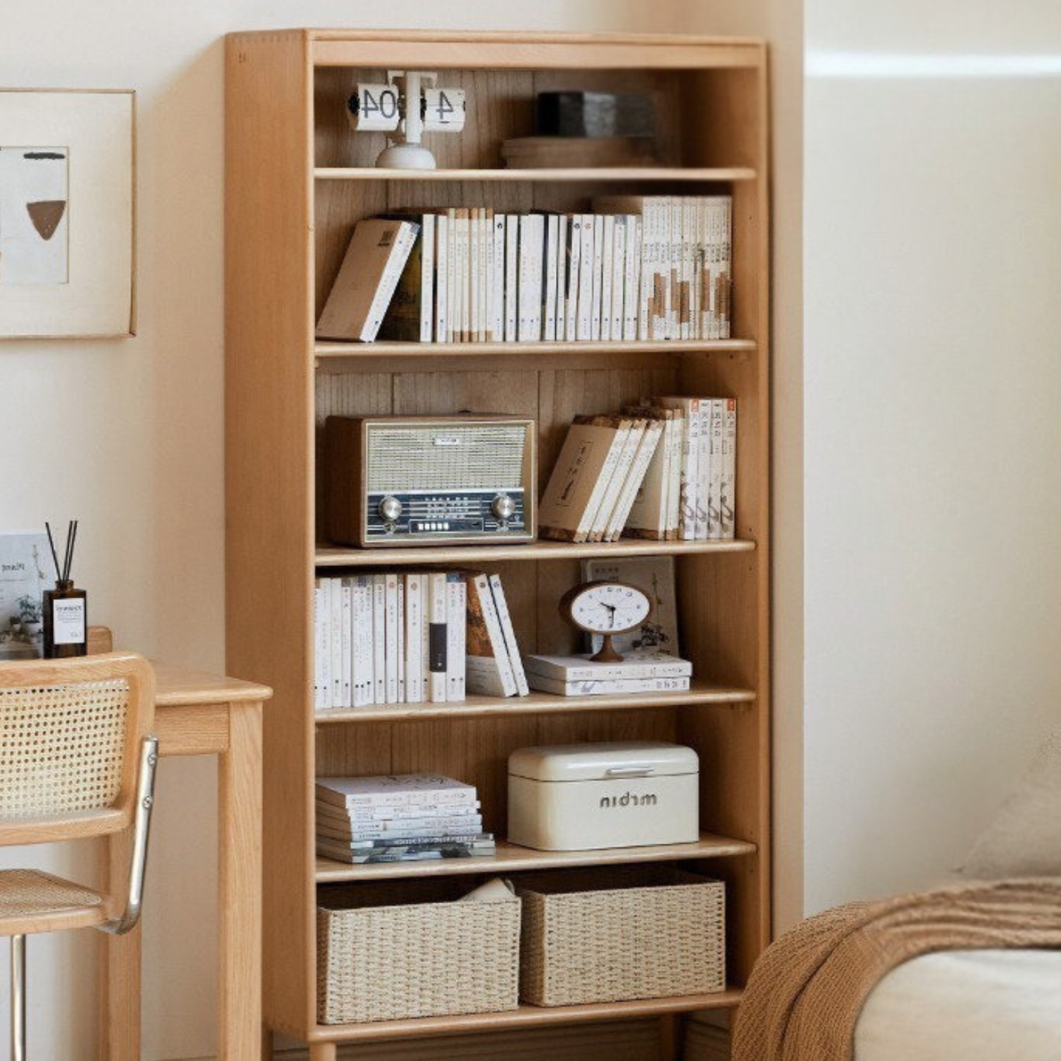 Beech Solid Wood Bookshelf Combination, Open Storage Cabinet