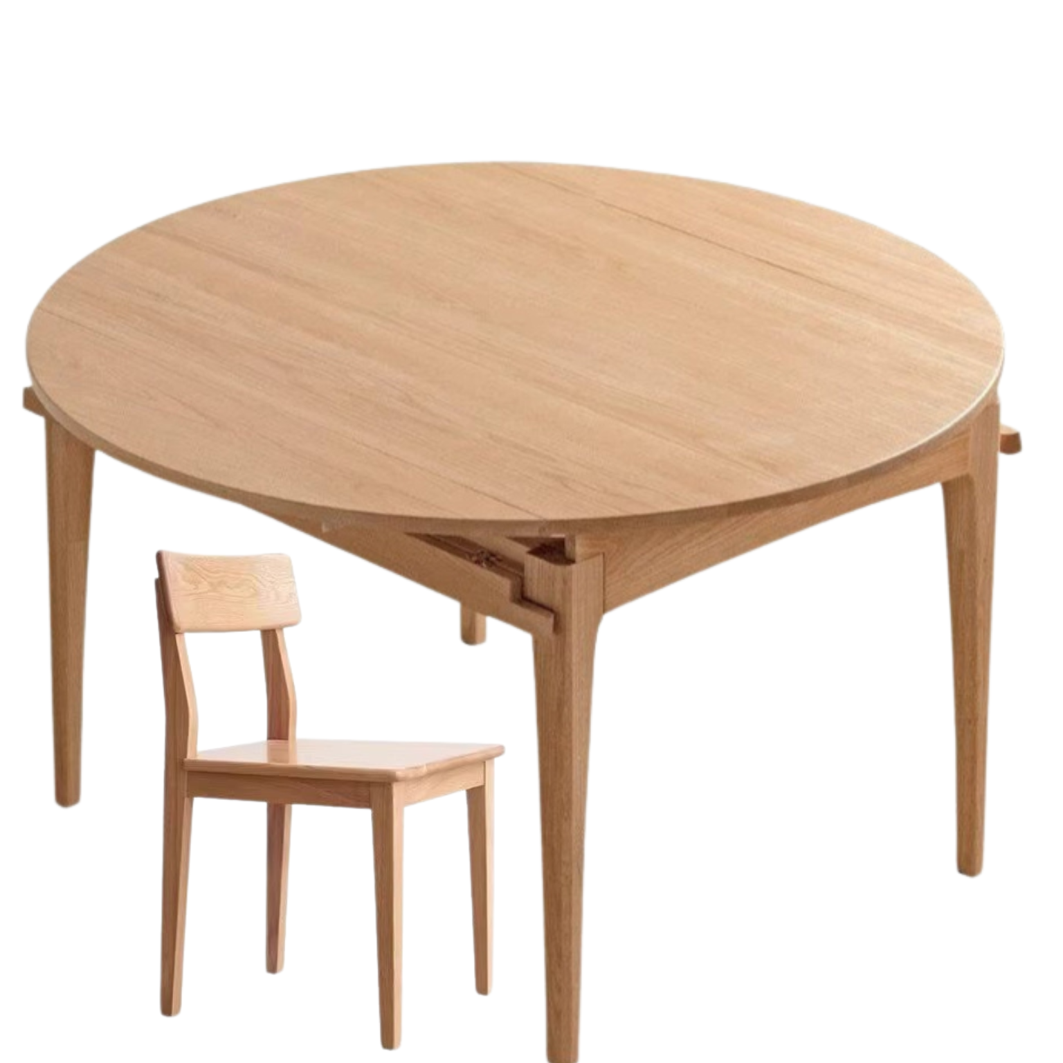 Oak Solid Wood Folding Round Retractable Dining Table