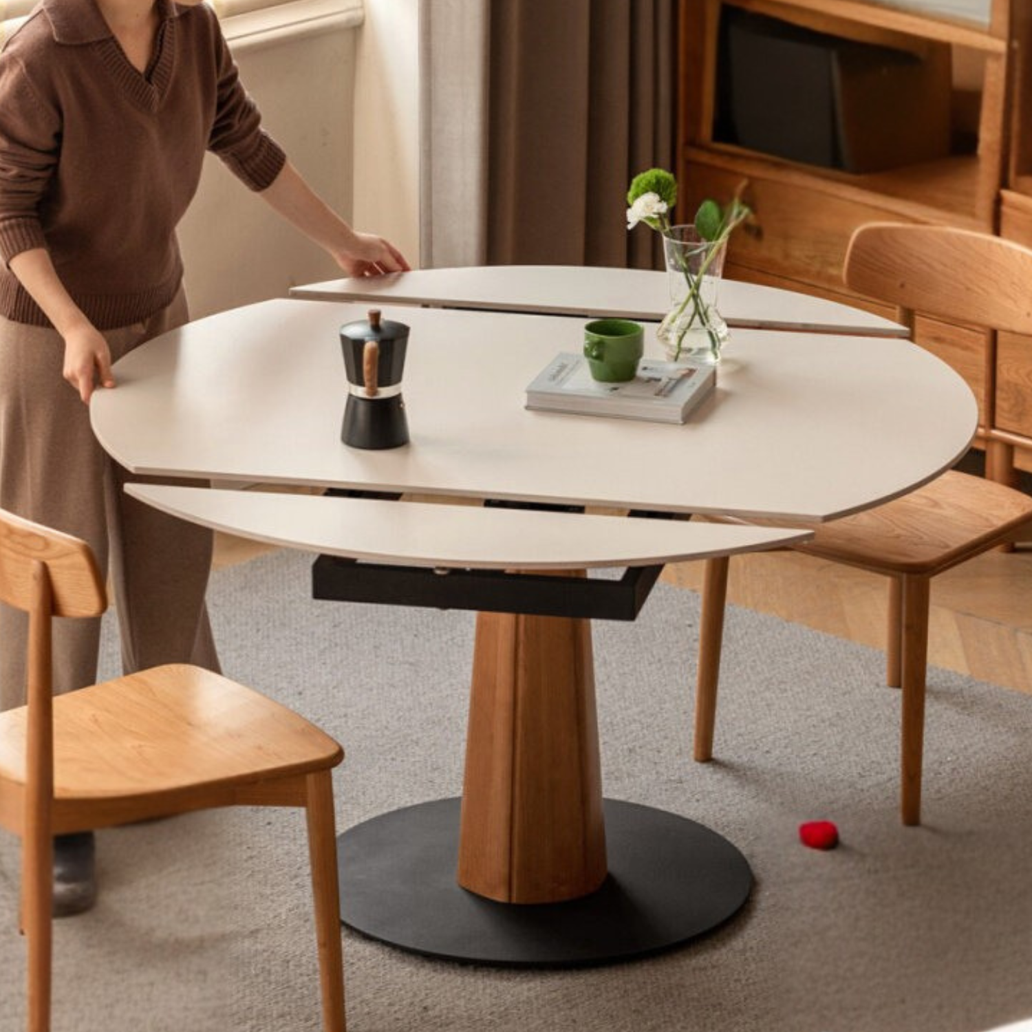 Cherry, Black Walnut, Ash Solid Wood Folding Retro Rock Plate Dining Table