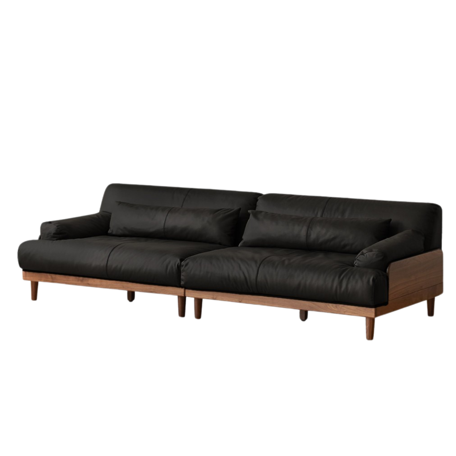 Black walnut solid wood leather three-seater straight down sofa