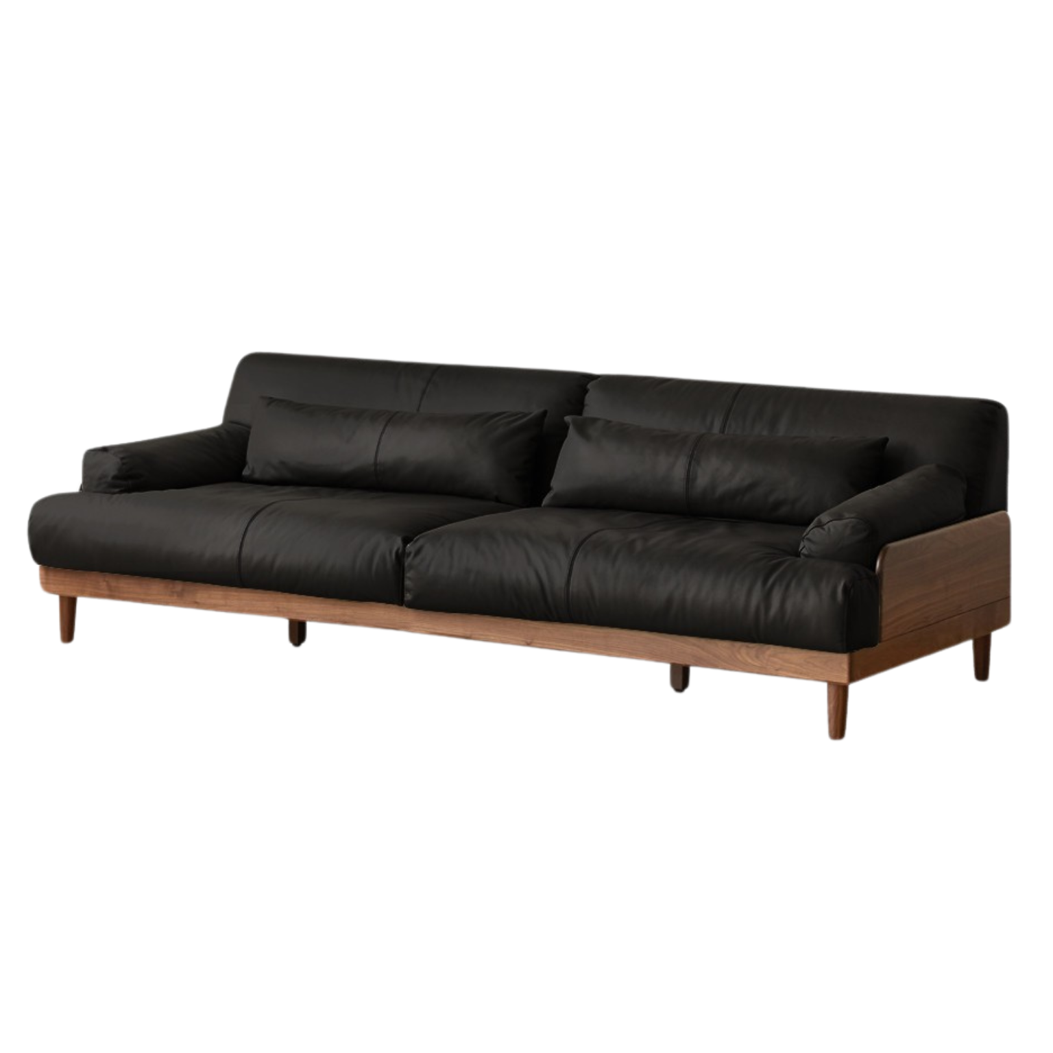 Black walnut solid wood leather three-seater straight down sofa