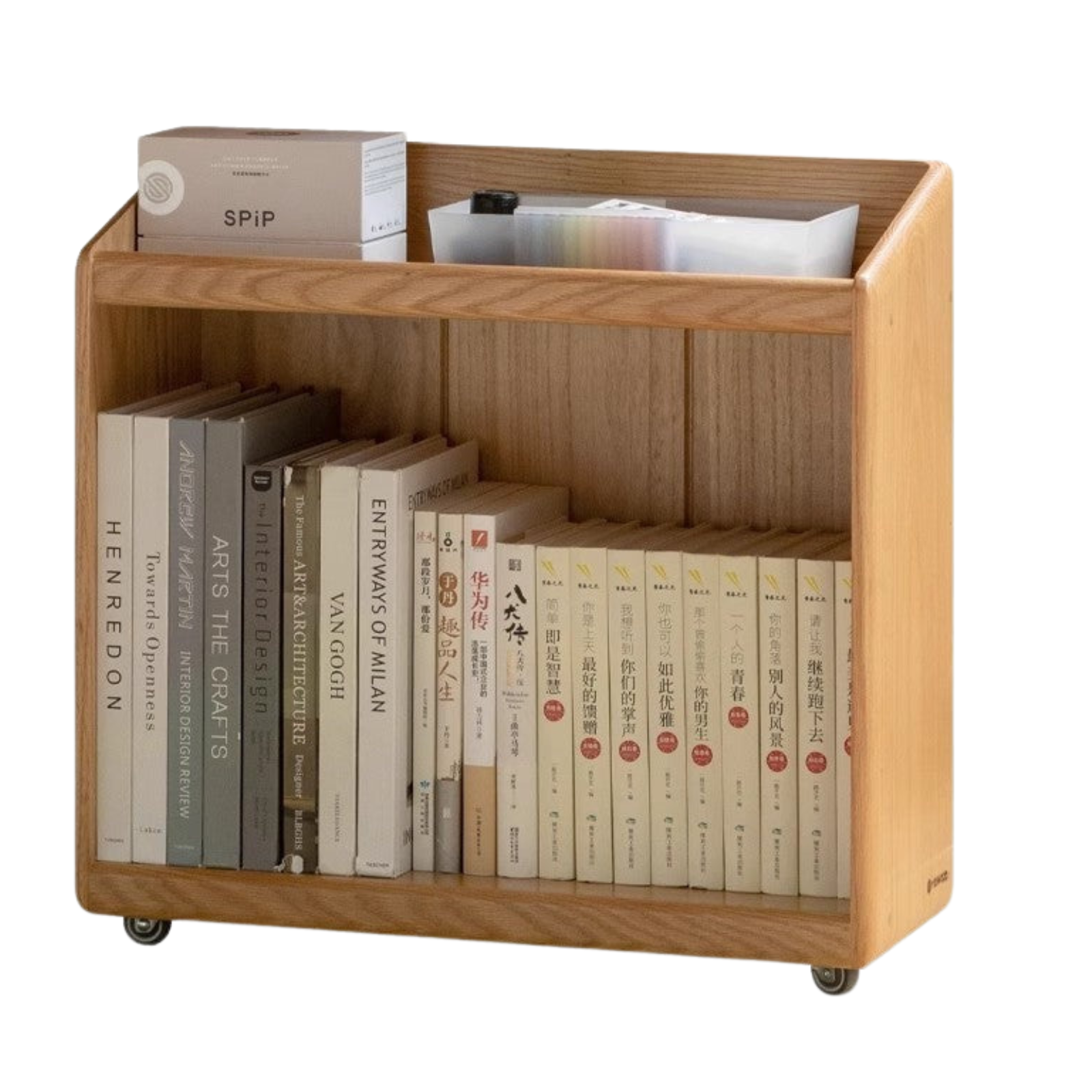 Oak Solid Wood Under-desk Mobile Bookshelf<