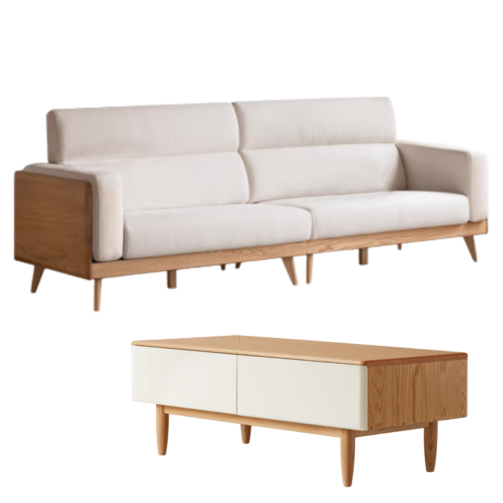 Oak Solid Wood Modern Fabric Sofa