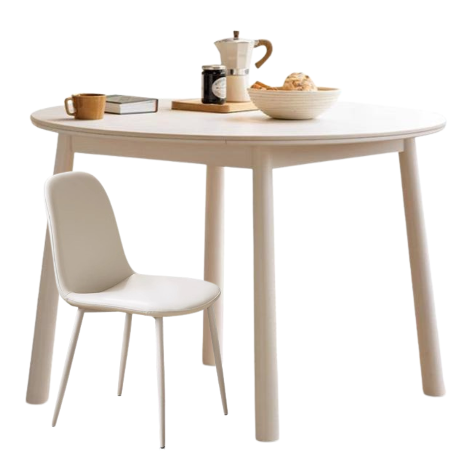 Birch solid wood white cream style rock board round dining table