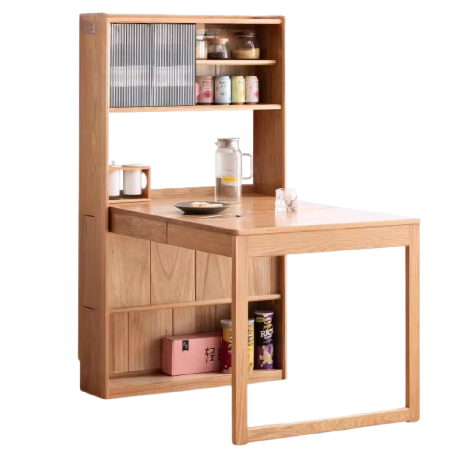 Oak solid wood retractable dining table + sideboard ,