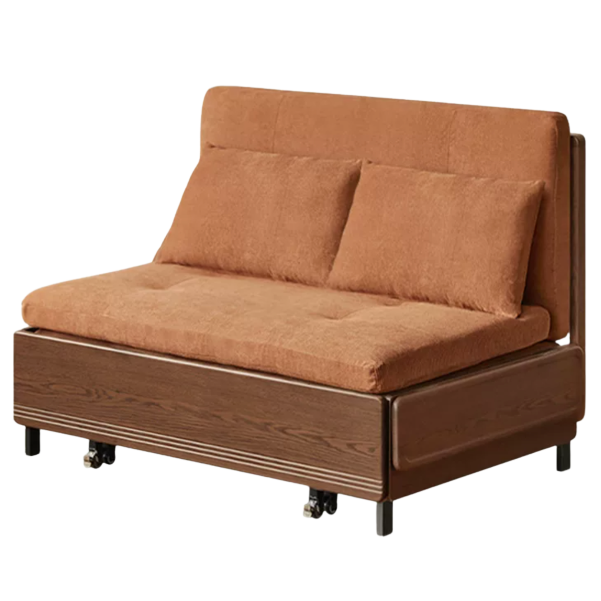 Oak Solid Wood Sleeper Sofa Chair Bed with Attached Fold-Out Side Tray