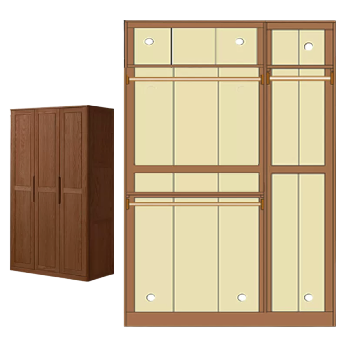 Oak Solid Wood Wardrobe with Recessed Groove Handles