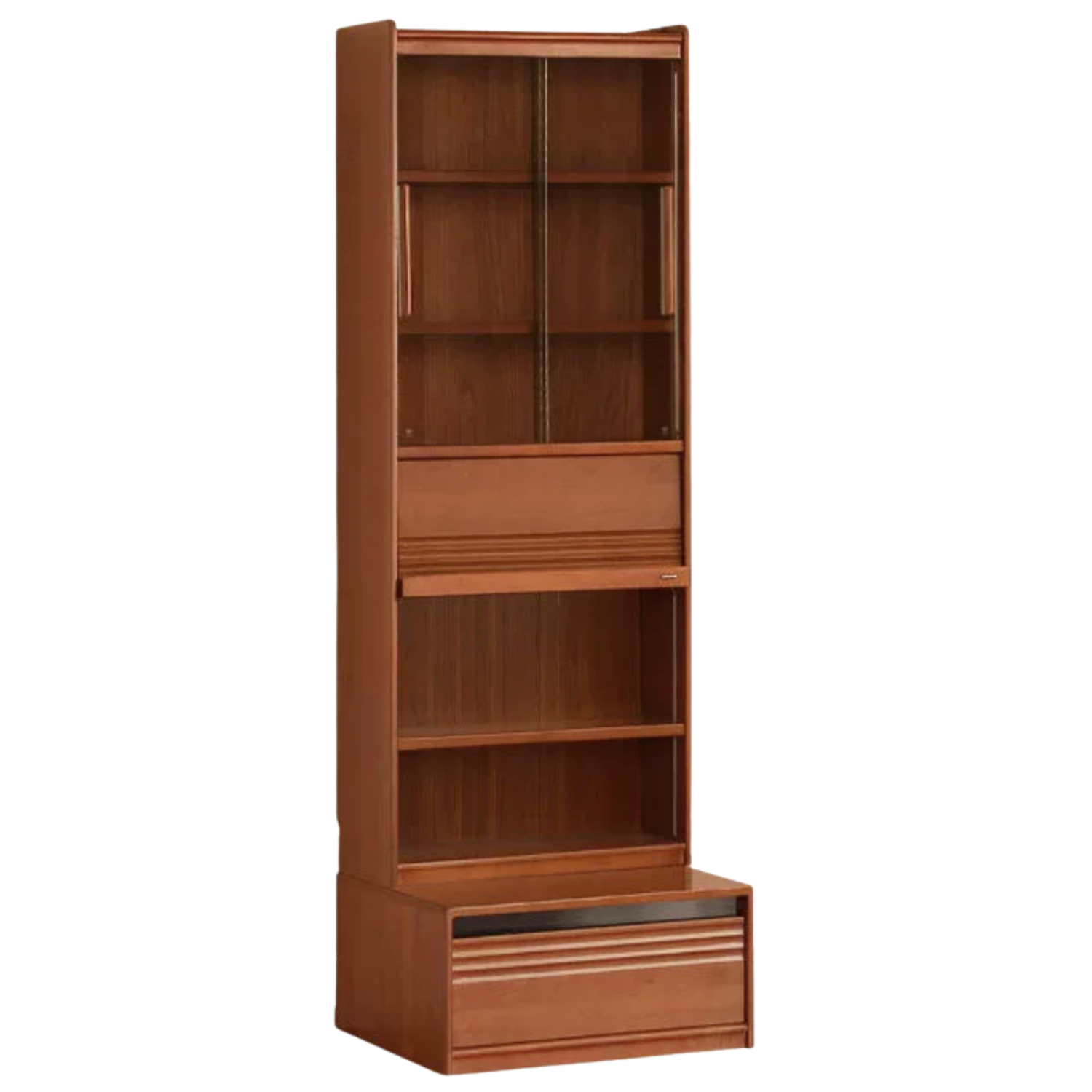 Tulipwood, Birch Solid Wood Floor-to-Ceiling Modular Bookcase with Sliding Glass Doors