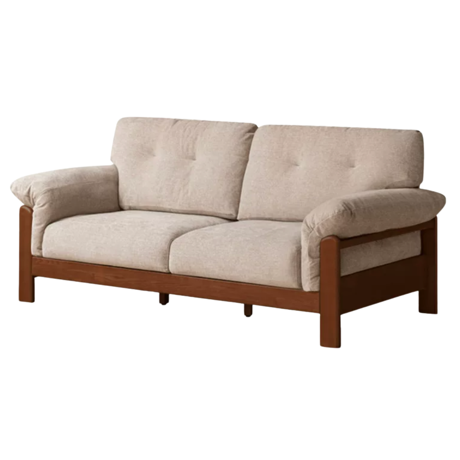 Ash Solid Wood Genuine leather, fabric Exposed Frame Sofa with Tufted Cushions