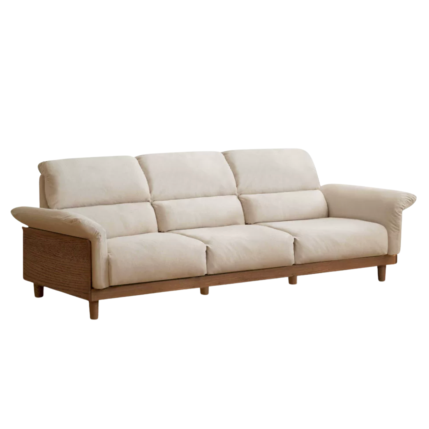 Oak Solid Wood Fabric Sofa, Couch with High Back Cushions, Durable Pet-Friendly Upholstery