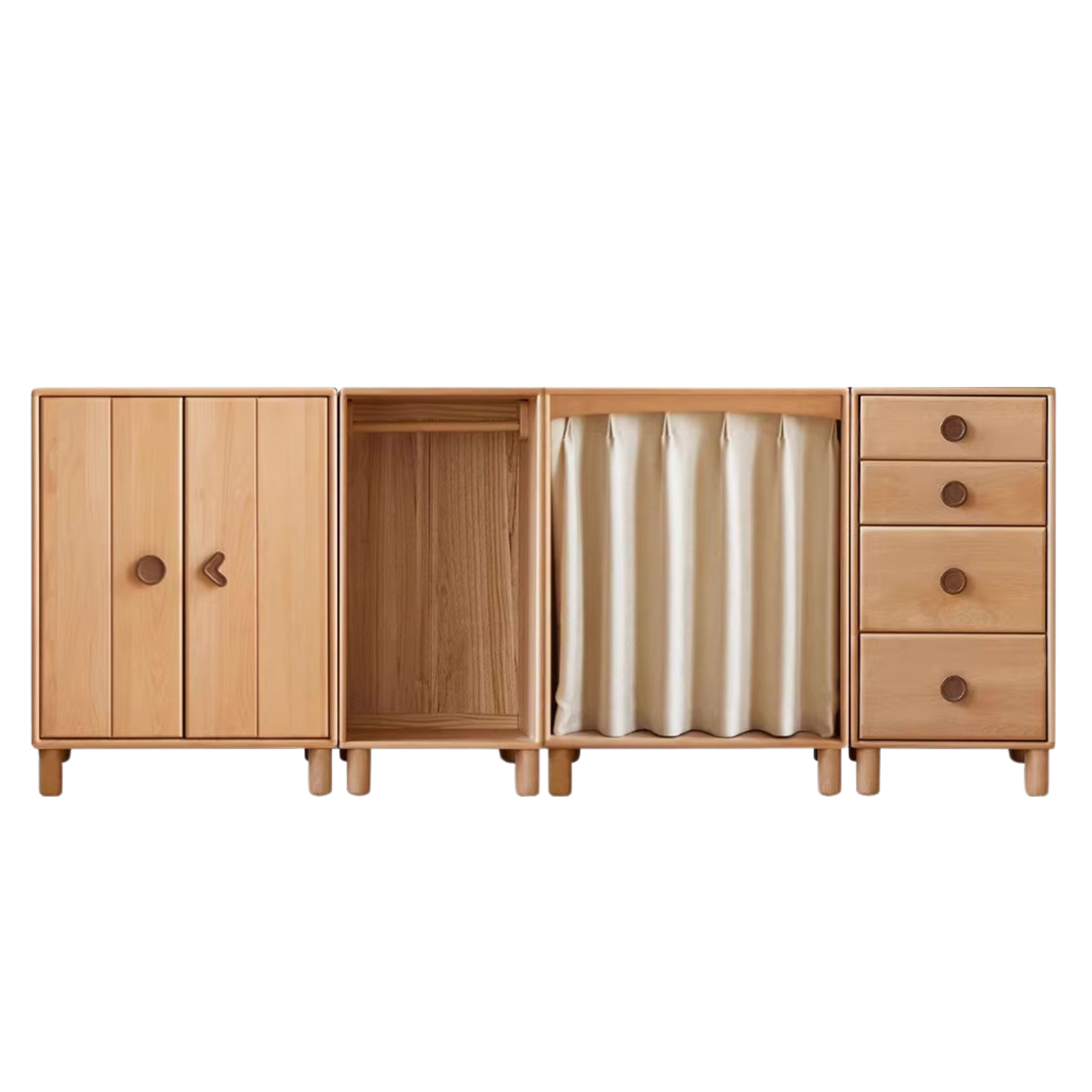 Beech Solid Wood Children's Wardrobe,Combination Storage Cabinet: