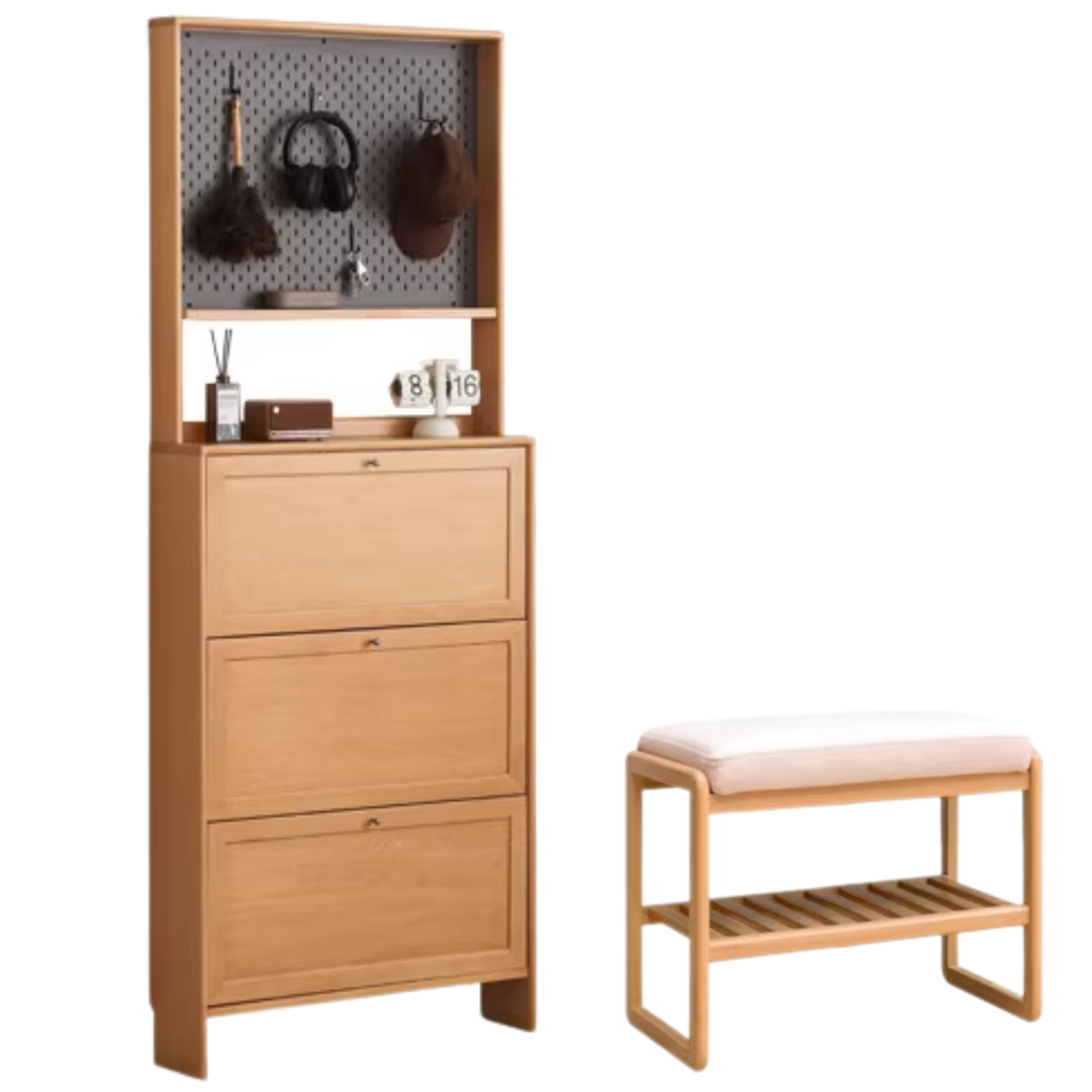 Beech Solid Wood Ultra-Thin Flip Bucket Shoe Cabinet