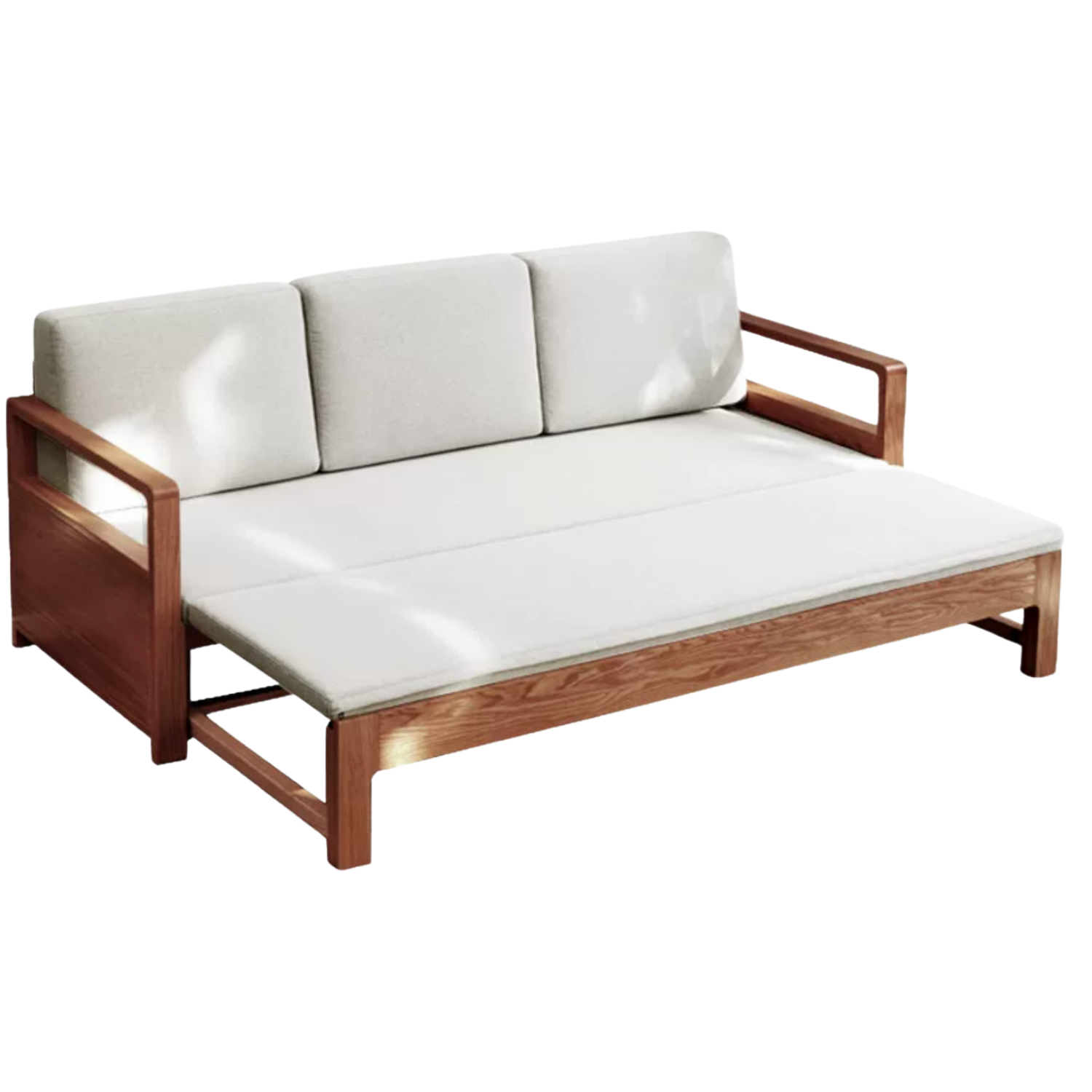 Oak Solid Wood Sofa Bed with Storage, Modern Design