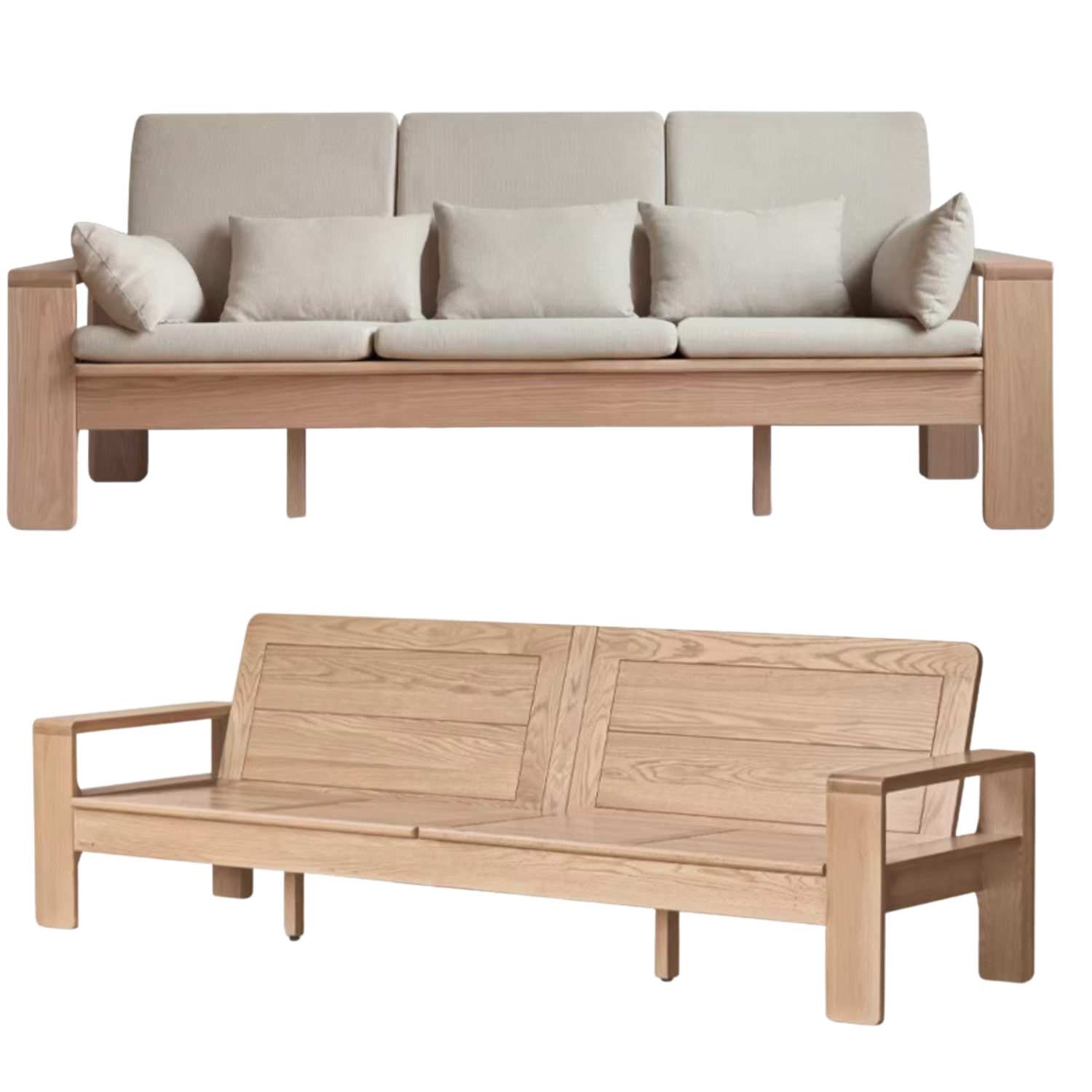Oak, Ash Solid Wood Modern Nordic Fabric Sofa.