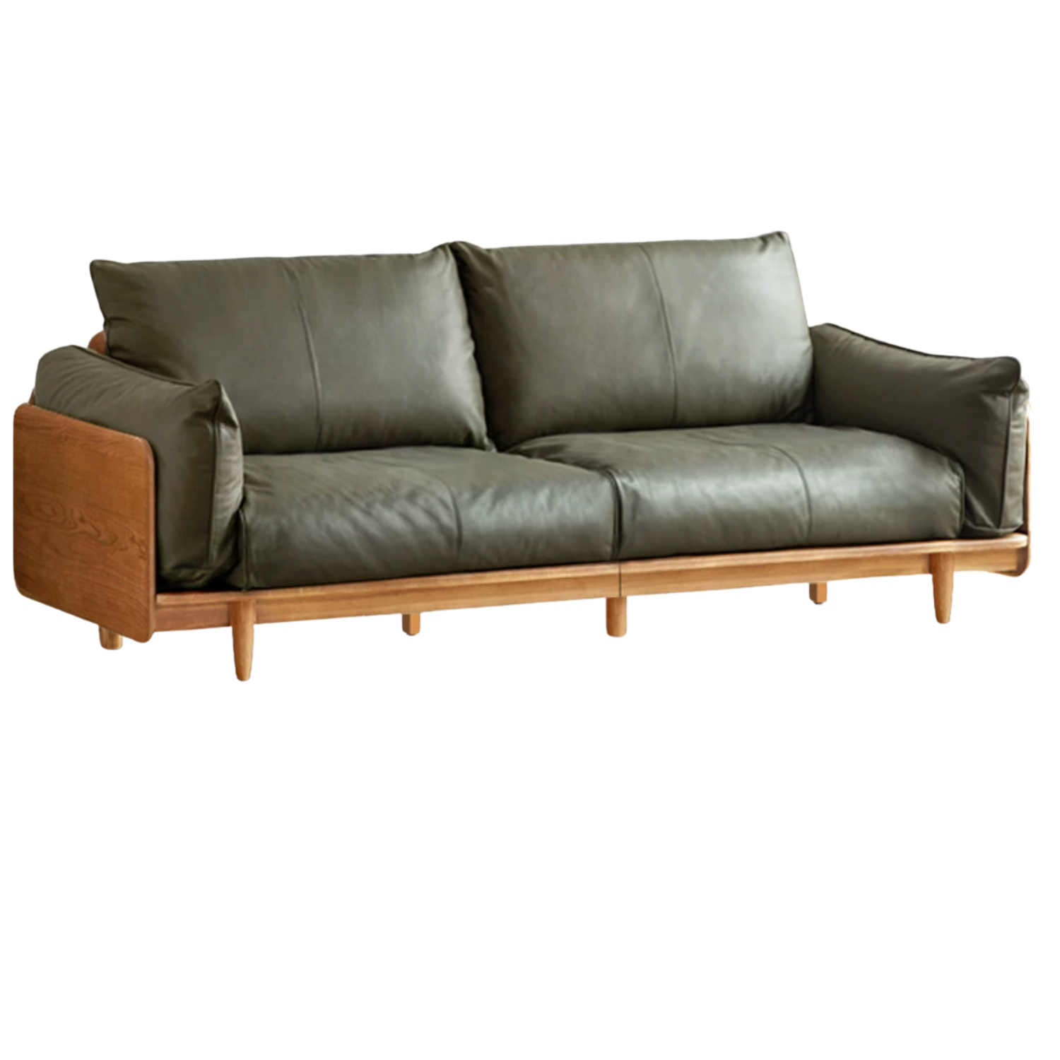 Cherry Wood Contemporary Casual Sofa Genuine Leather, Fabric