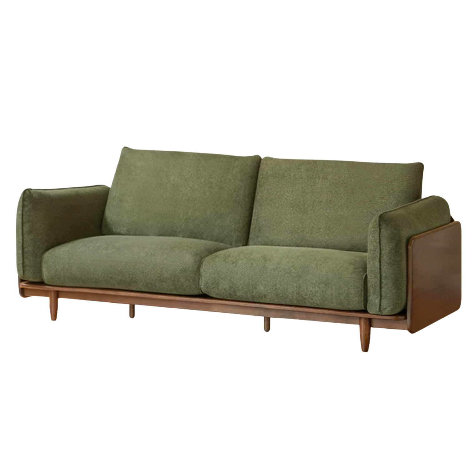 Black Walnut, Oak Solid Wood Fabric High-Back Sofa