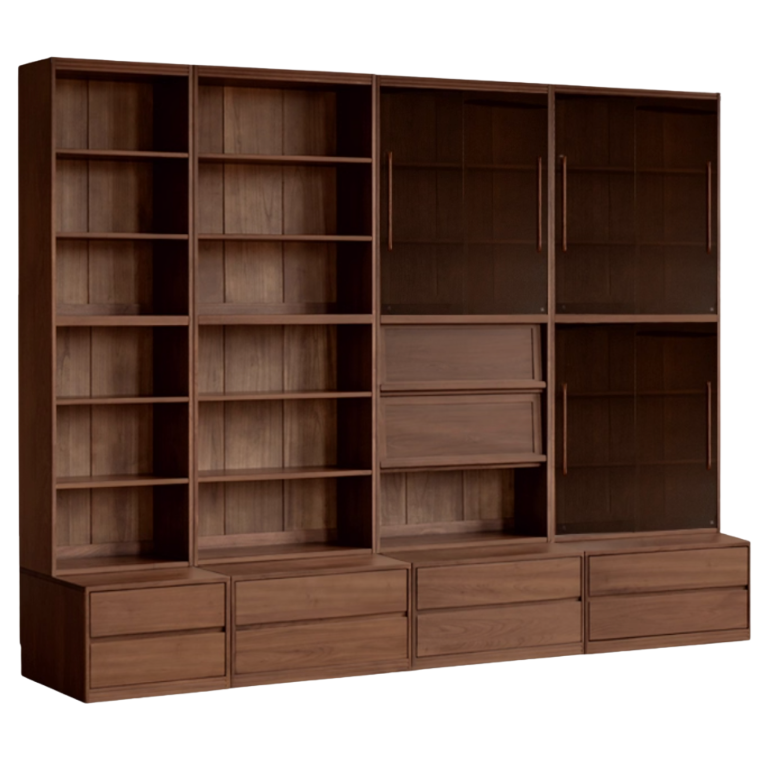 Black Walnut, Oak, Sandalwood, Ash Solid Wood Light Luxury Combined Bookshelf With Seat