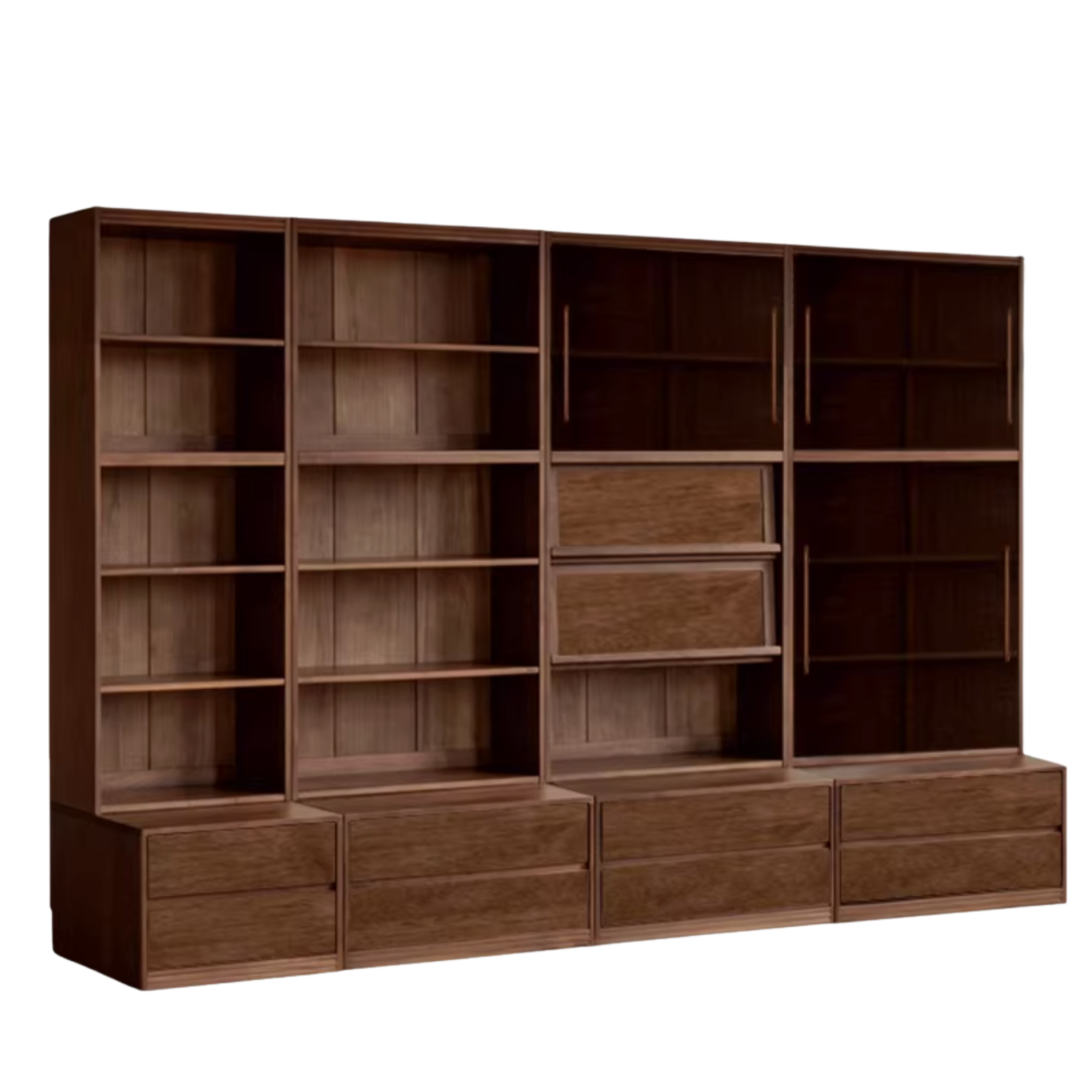 Black Walnut, Oak, Sandalwood, Ash Solid Wood Light Luxury Combined Bookshelf With Seat