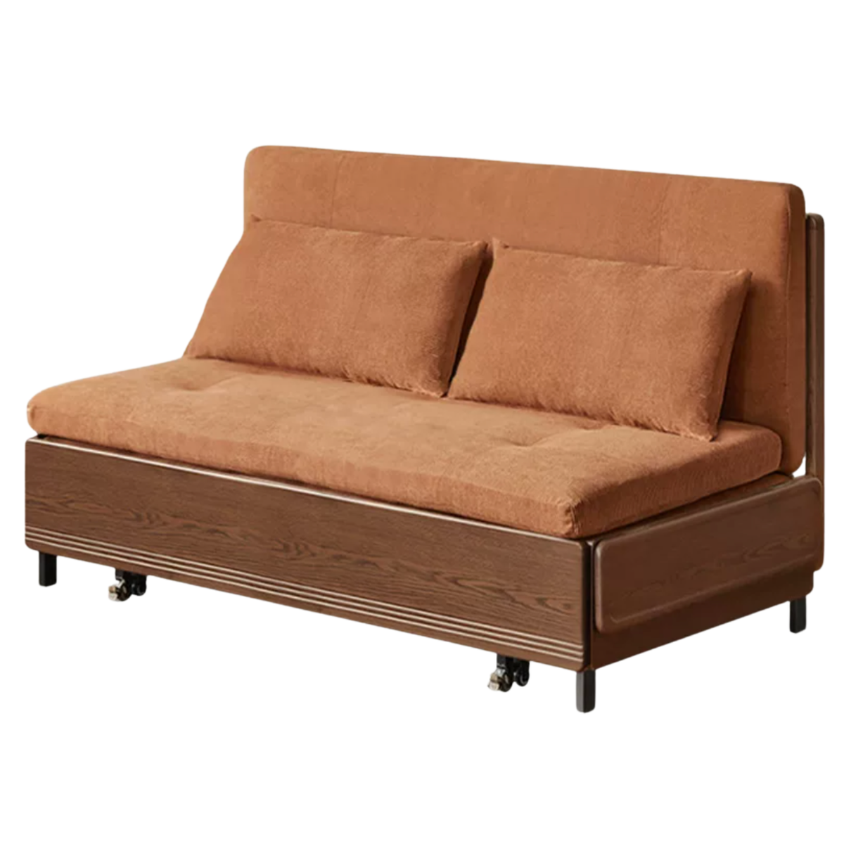 Oak Solid Wood Sleeper Sofa Chair Bed with Attached Fold-Out Side Tray