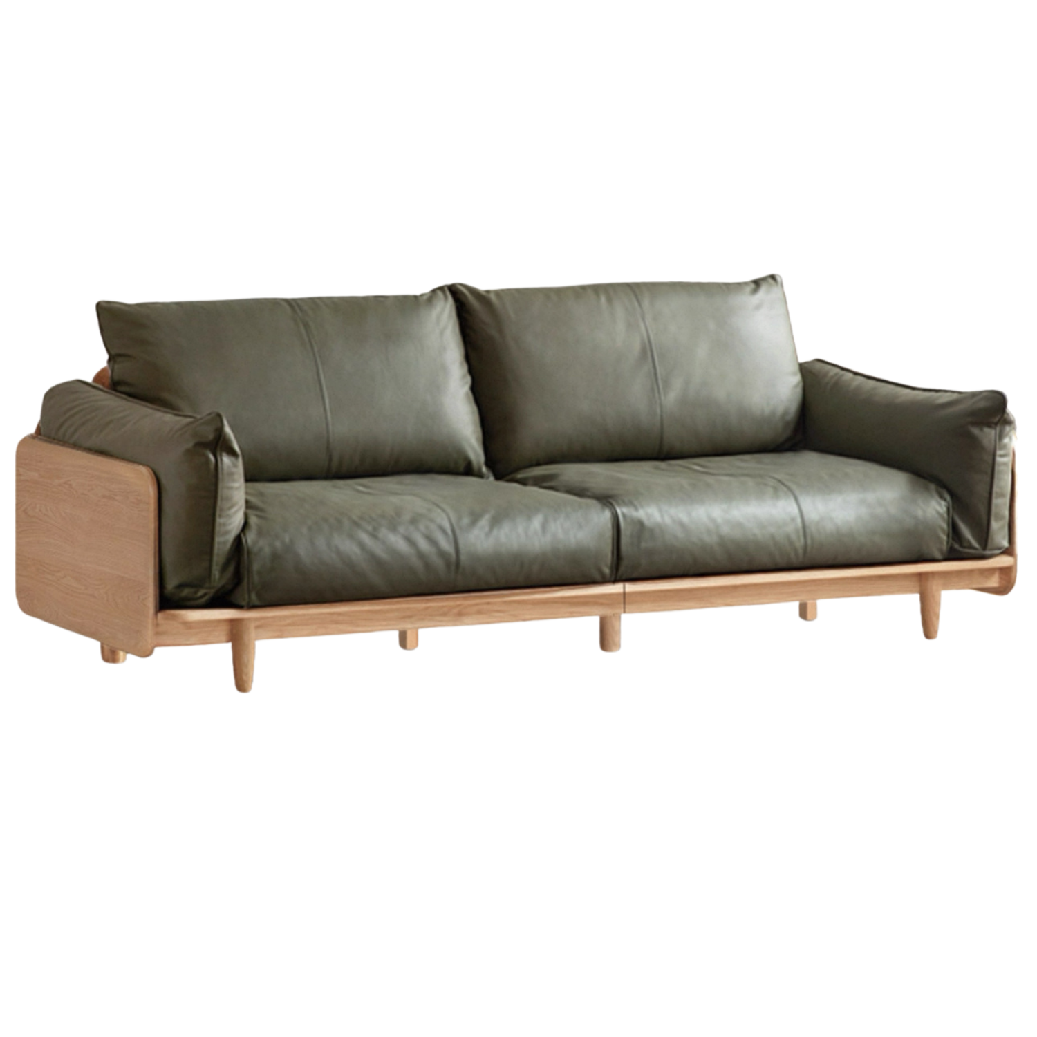 Oak, Ash Solid Wood Sofa with Exposed Wide Arms, High-Back, Genuine leather -fabric