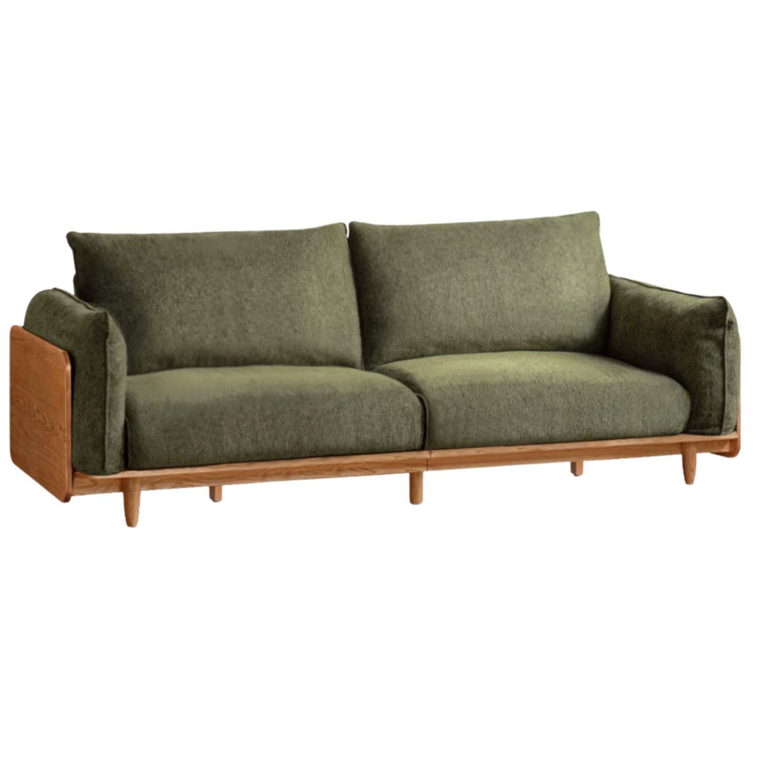 Cherry Wood Contemporary Casual Sofa Genuine Leather, Fabric
