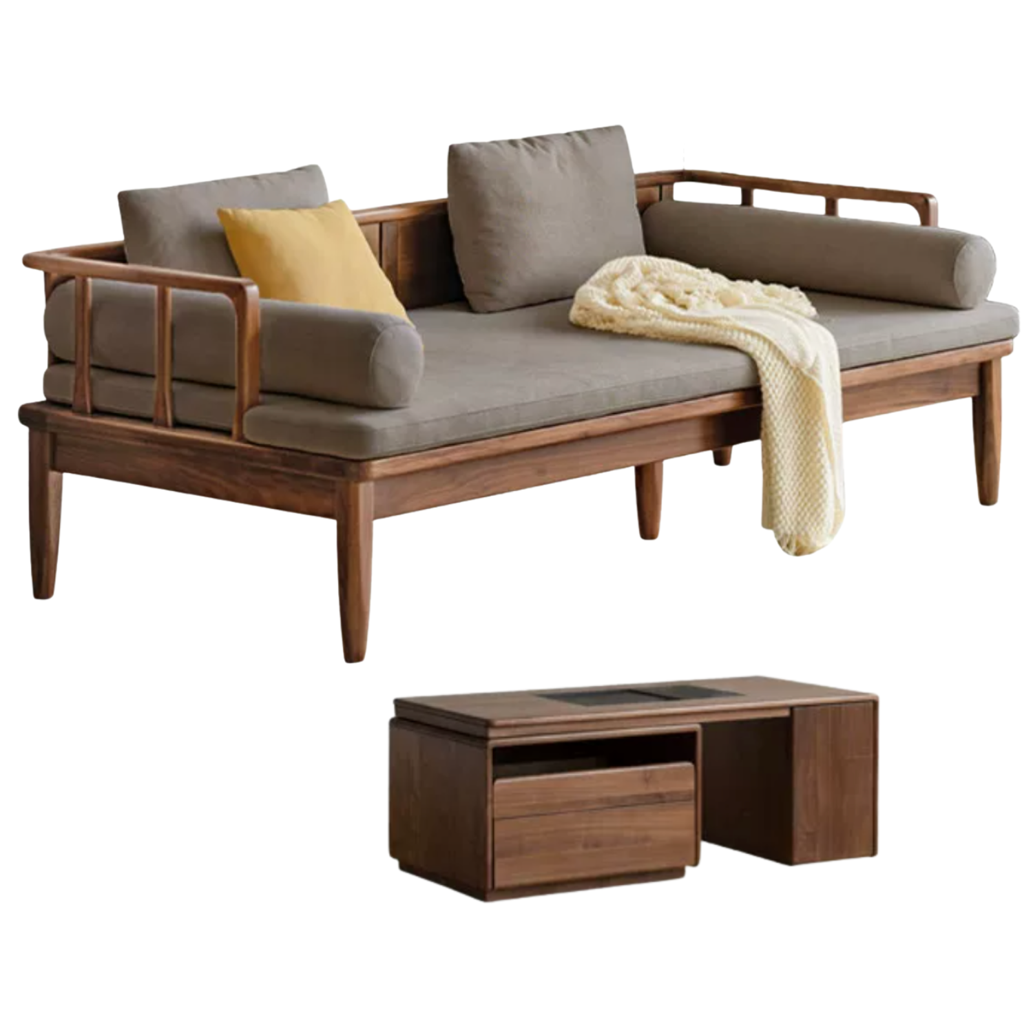 Black Walnut Solid Wood Winter and Summer Dual-use Sofa.