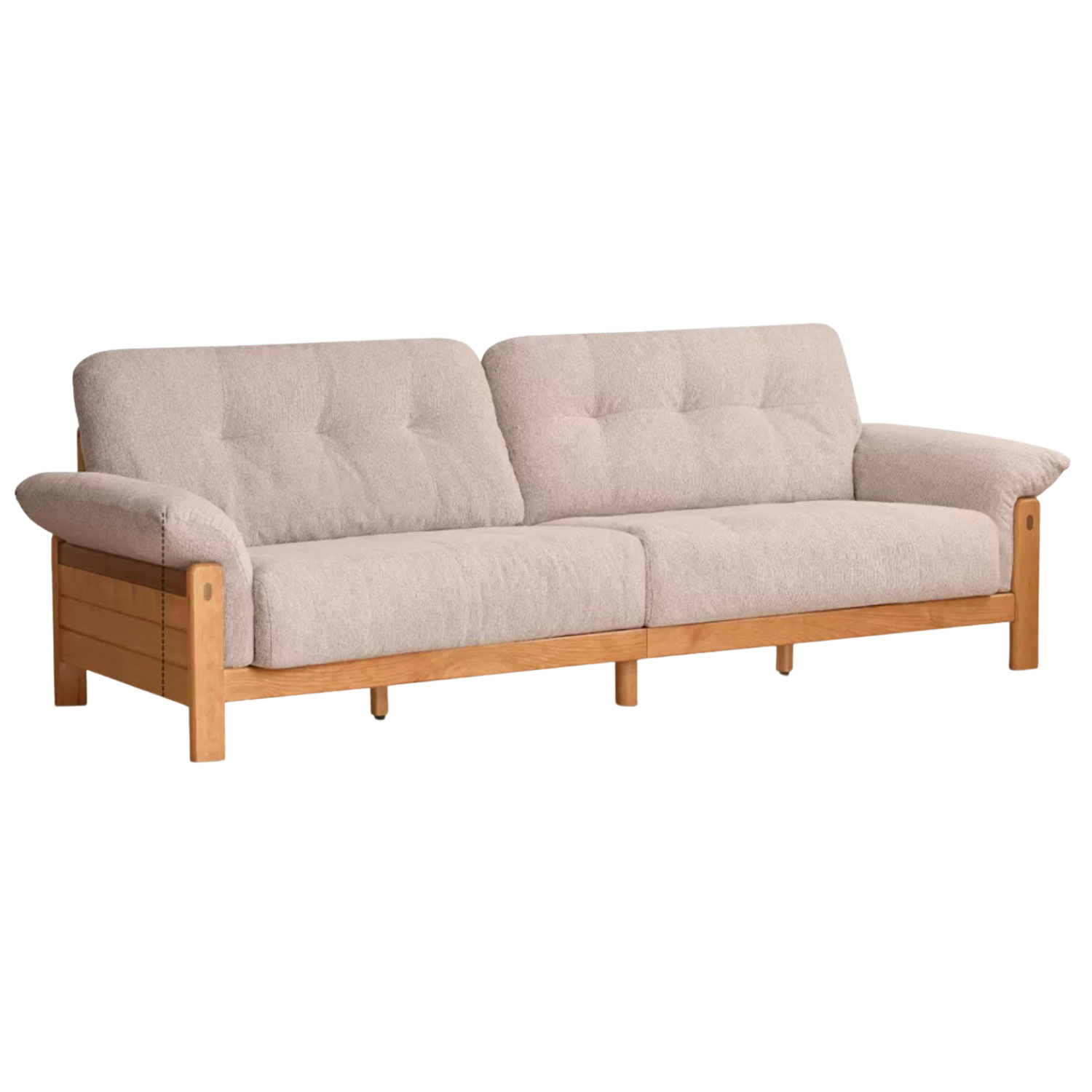 Cherry Solid Wood Vintage Frame Chenille Sofa with Exposed Slatted Arms