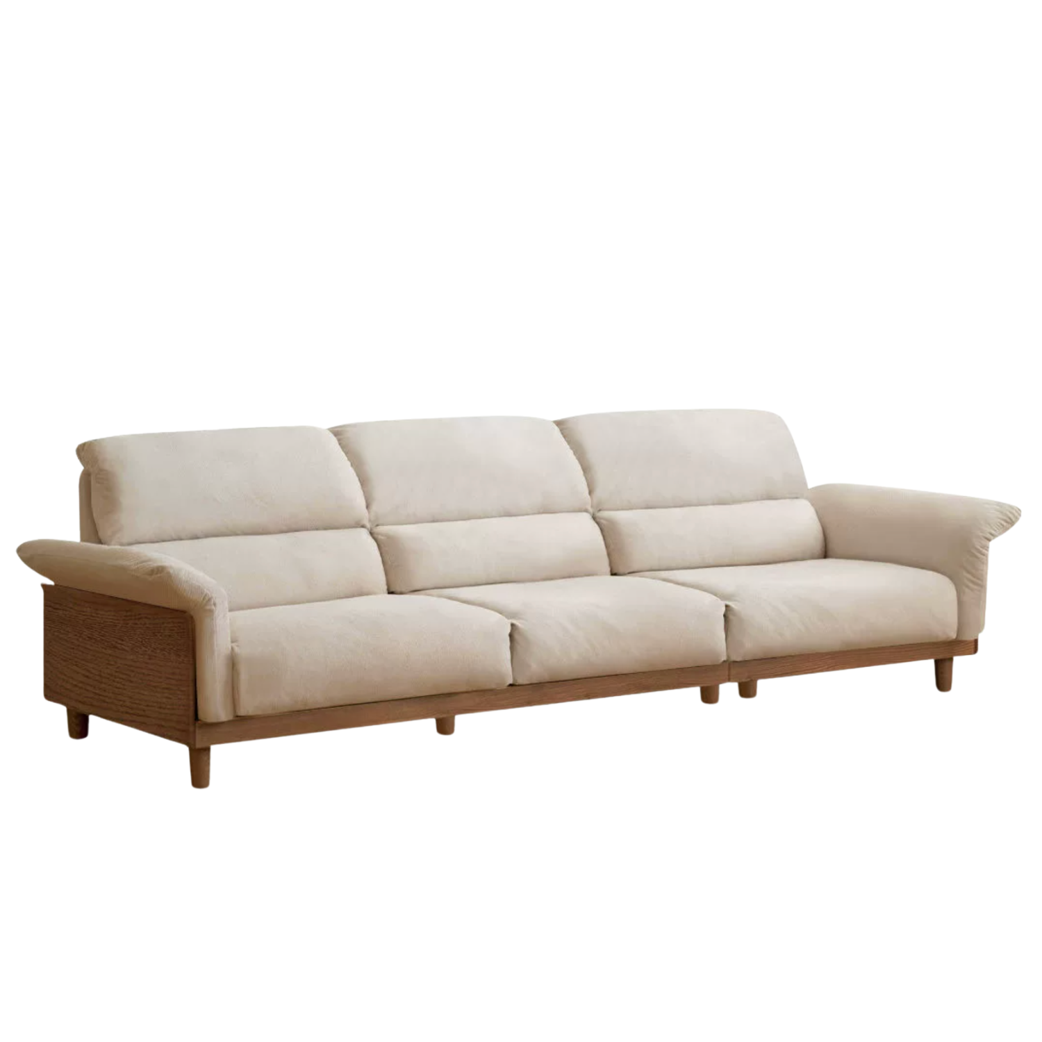 Oak Solid Wood Fabric Sofa, Couch with High Back Cushions, Durable Pet-Friendly Upholstery