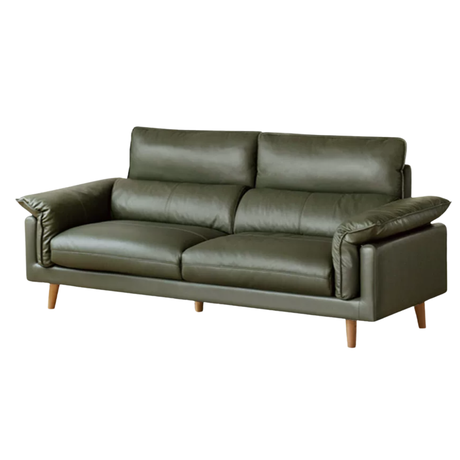 Deep-Seat Sofa with Down-Filled Cushions and Wood Legs-Genuine leather, fabric