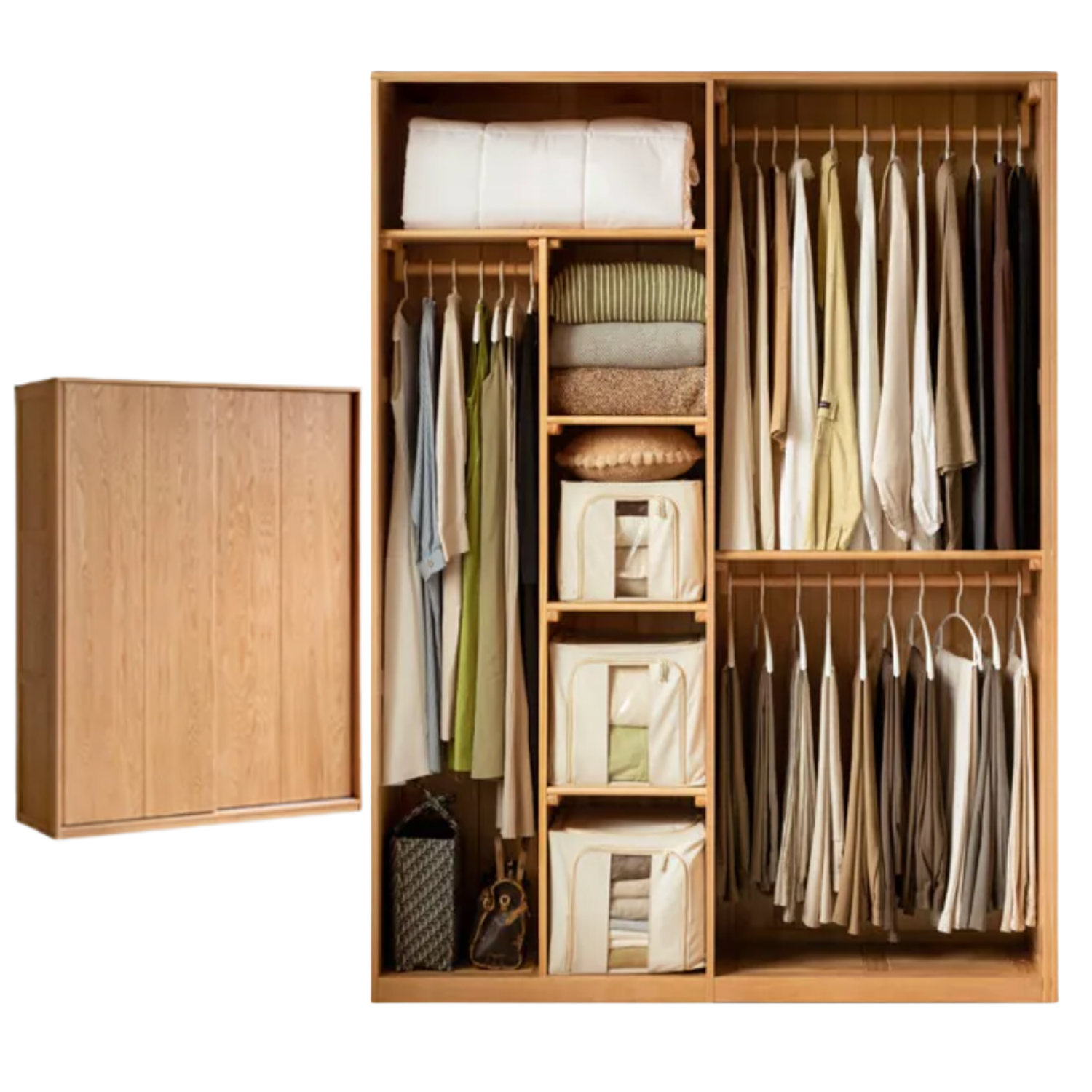Oak Solid Wood Wardrobe Sliding Door.