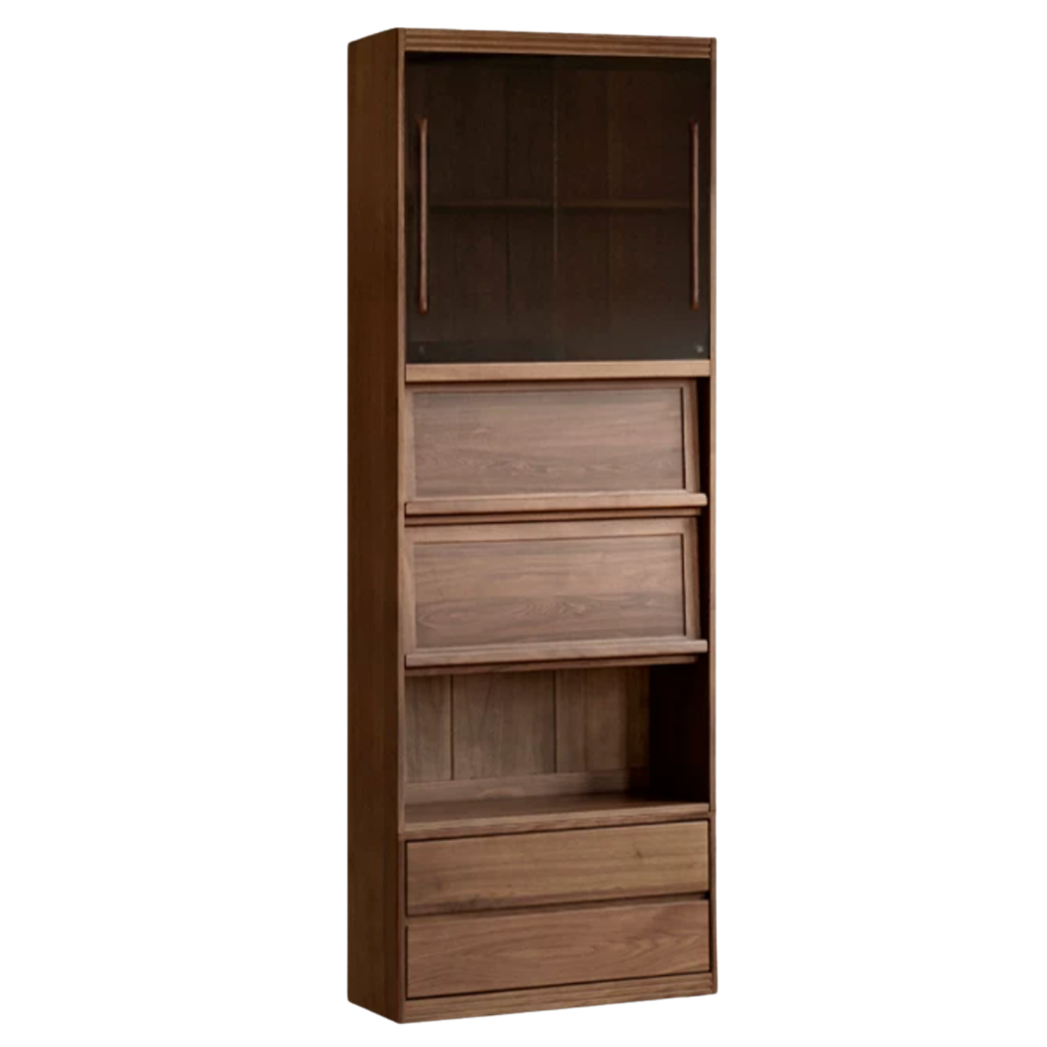 Black Walnut, Oak, Ash Solid Wood Floor-Standing Bookcase with Luxury Storage Cabinet