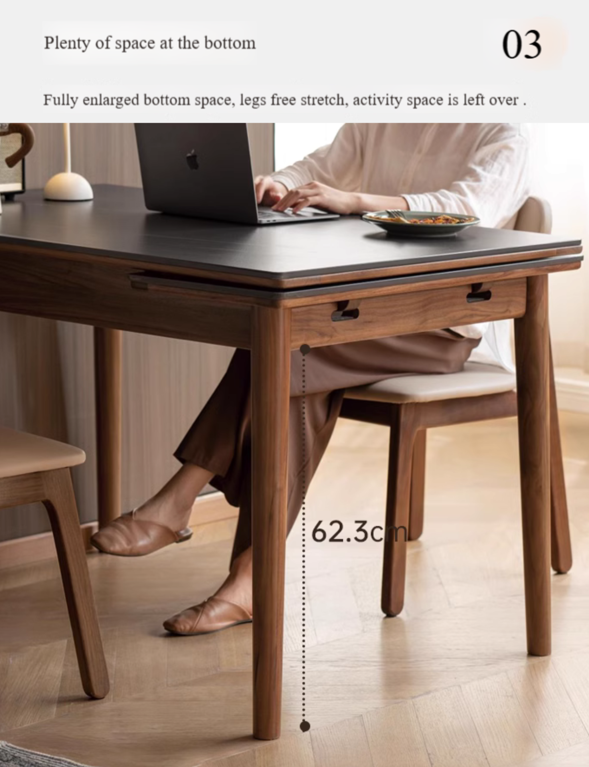 Black Walnut Solid Wood and Rock Plate Dining Table