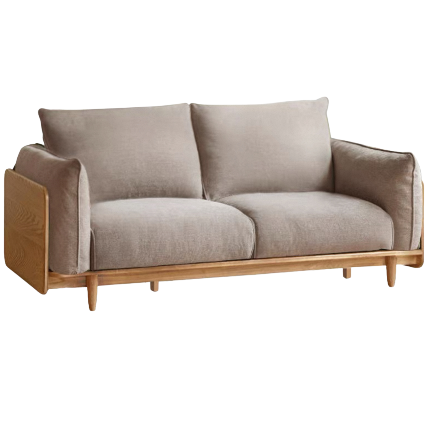 Oak, Ash Solid Wood Sofa with Exposed Wide Arms, High-Back, Genuine leather -fabric