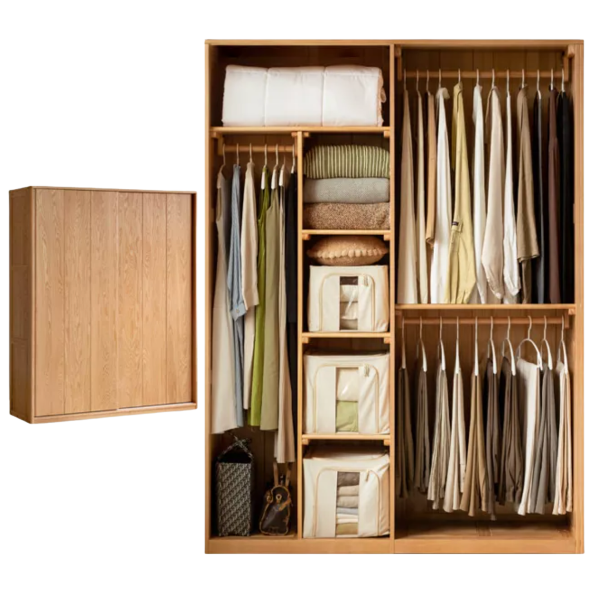 Oak Solid Wood Wardrobe Sliding Door.