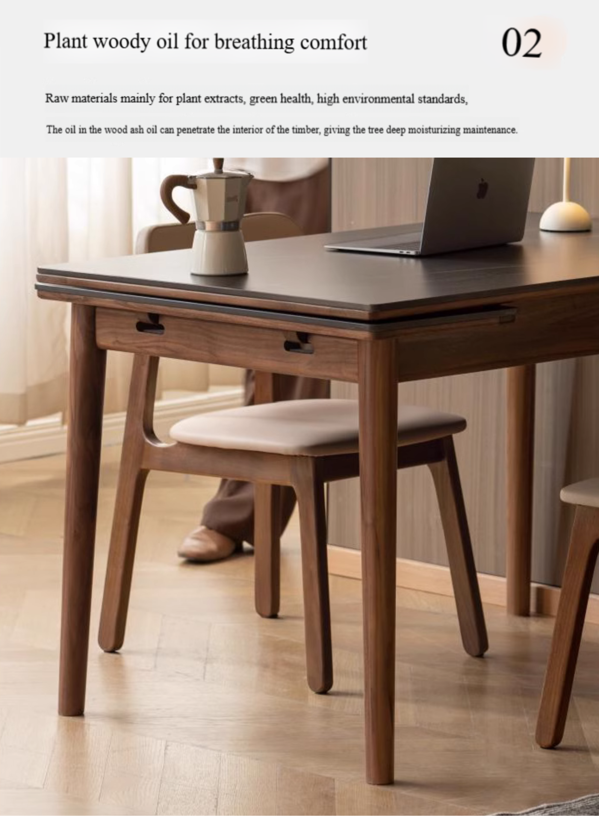 Black Walnut Solid Wood and Rock Plate Dining Table
