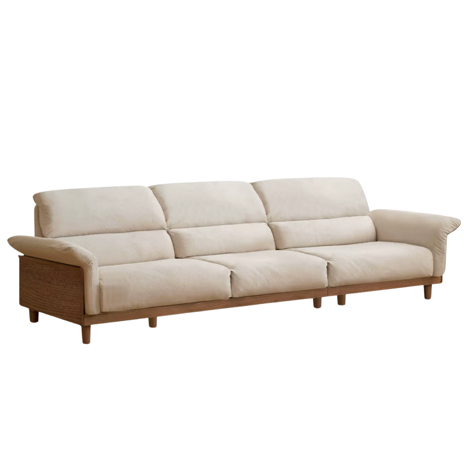 Oak Solid Wood Fabric Sofa, Couch with High Back Cushions, Durable Pet-Friendly Upholstery